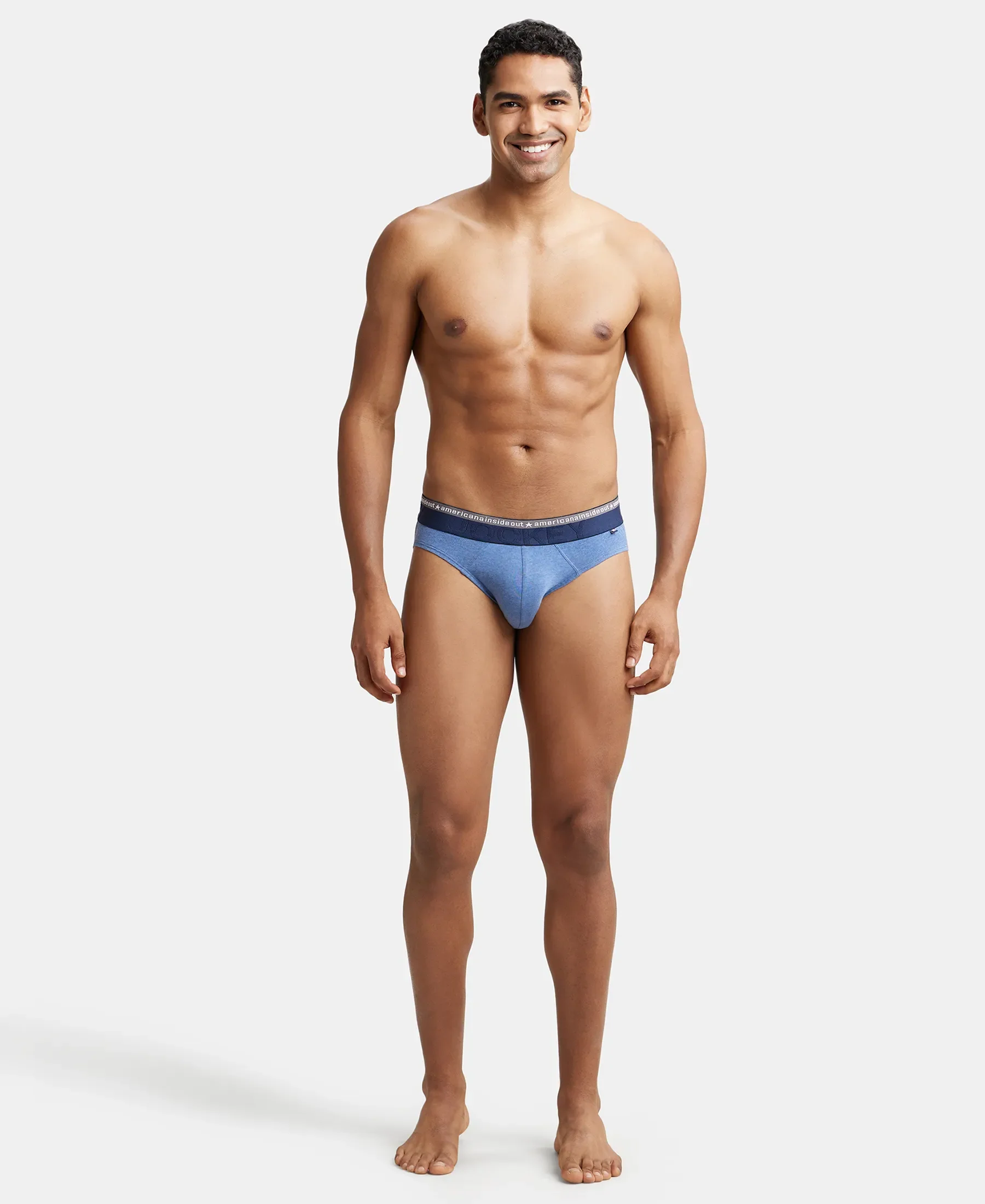 Super Combed Cotton Elastane Stretch Solid Brief with Ultrasoft Waistband - Light Denim Melange (Pack of 2) - Image 4