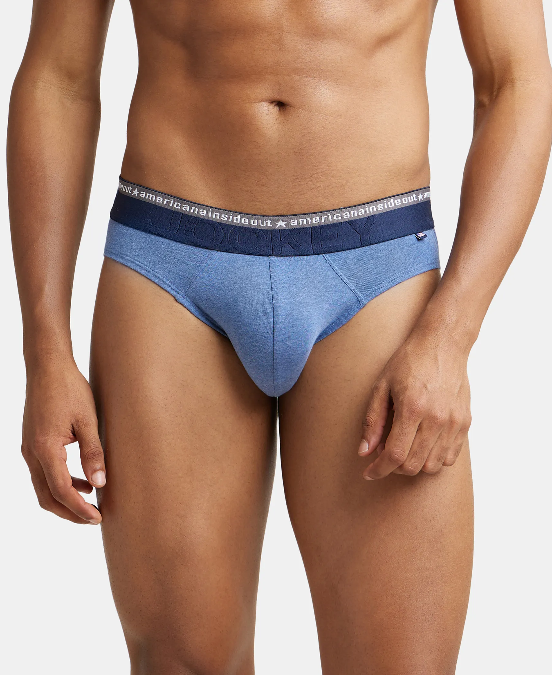 Super Combed Cotton Elastane Stretch Solid Brief with Ultrasoft Waistband - Light Denim Melange (Pack of 2) - Image 7