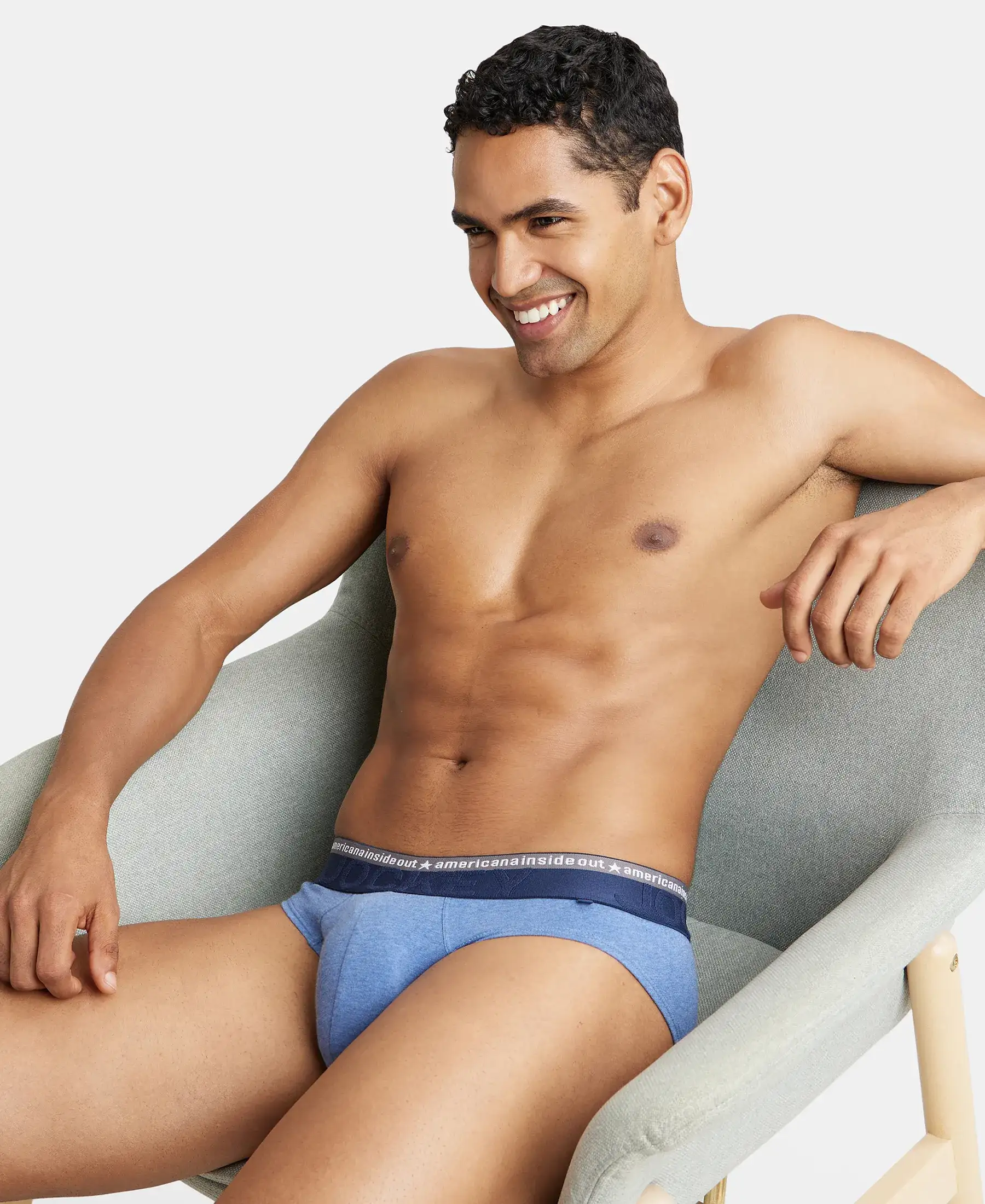 Super Combed Cotton Elastane Stretch Solid Brief with Ultrasoft Waistband - Light Denim Melange (Pack of 2) - Image 8
