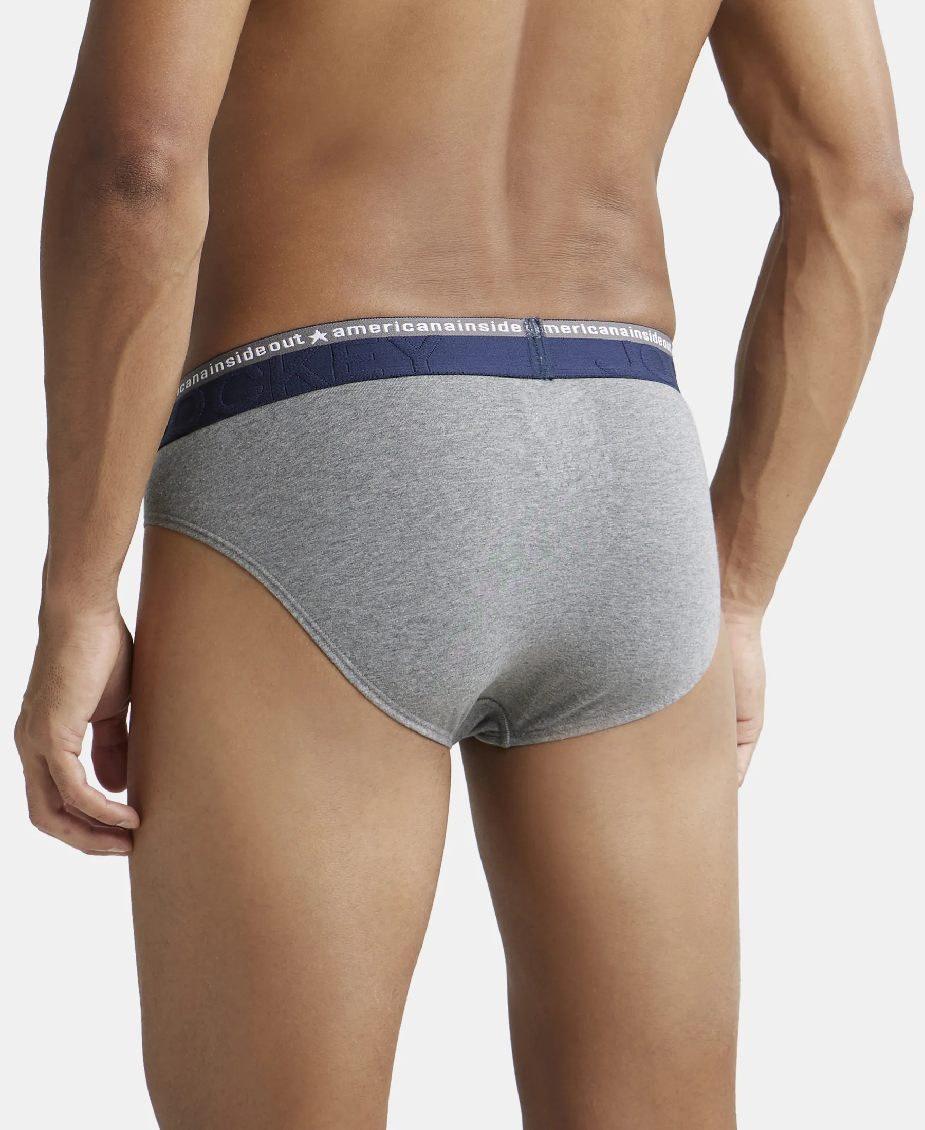 Super Combed Cotton Elastane Stretch Solid Brief with Ultrasoft Waistband - Mid Grey Melange (Pack of 2) - Image 3