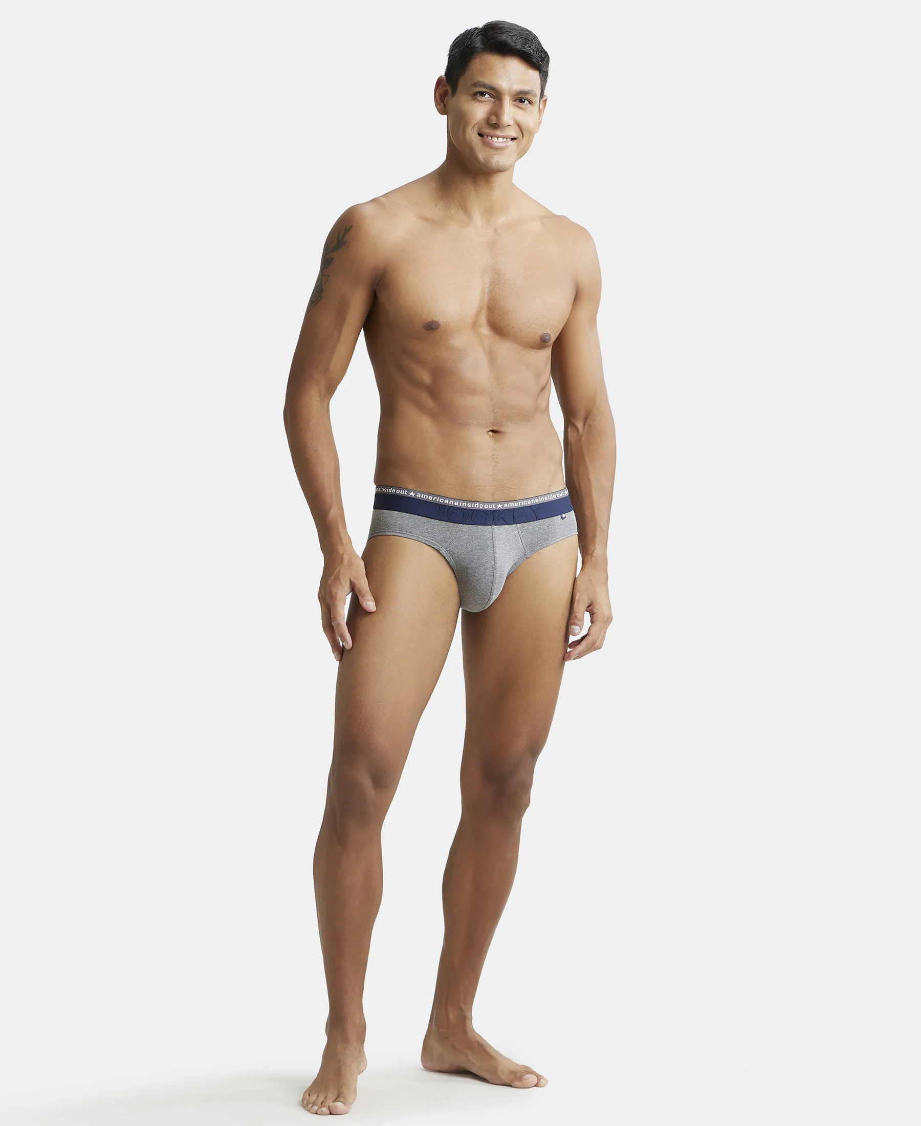 Super Combed Cotton Elastane Stretch Solid Brief with Ultrasoft Waistband - Mid Grey Melange (Pack of 2) - Image 4