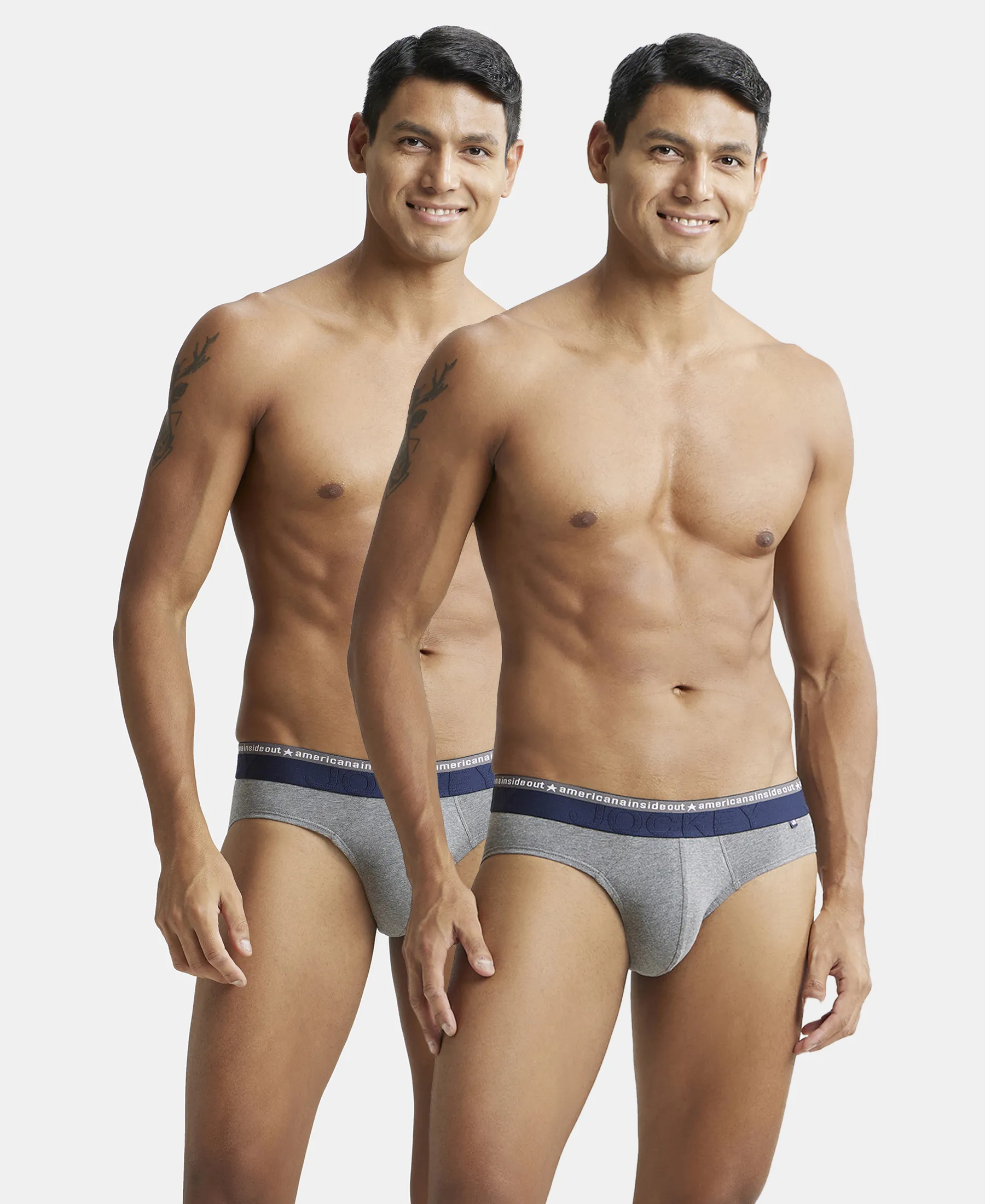 Super Combed Cotton Elastane Stretch Solid Brief with Ultrasoft Waistband - Mid Grey Melange (Pack of 2) - Image 5
