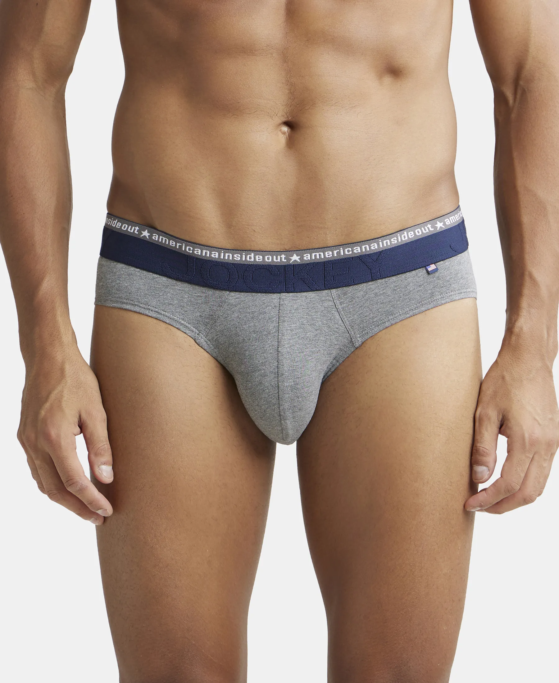 Super Combed Cotton Elastane Stretch Solid Brief with Ultrasoft Waistband - Mid Grey Melange (Pack of 2) - Image 7