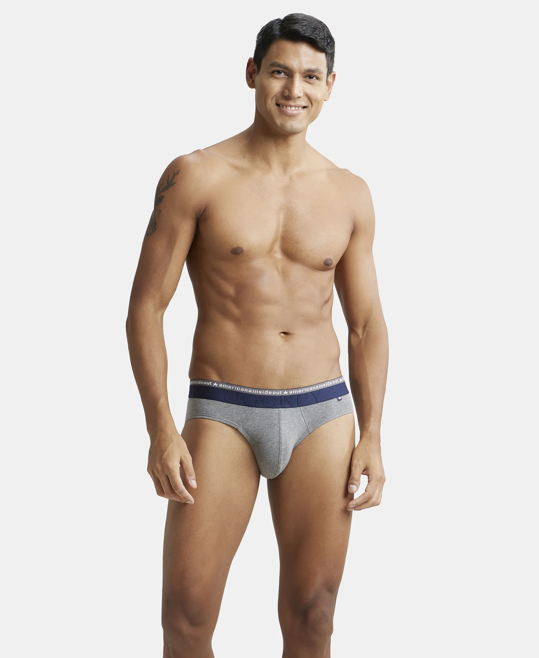 Super Combed Cotton Elastane Stretch Solid Brief with Ultrasoft Waistband - Mid Grey Melange (Pack of 2) - Image 9
