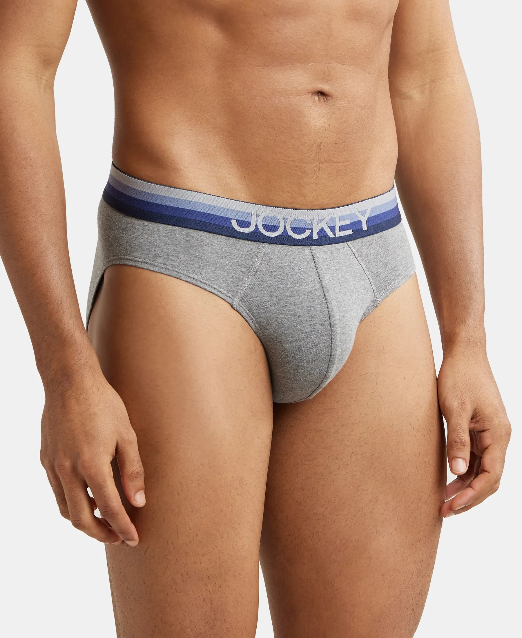 Super Combed Cotton Elastane Stretch Solid Brief with Ultrasoft Waistband - Mid Grey Melange - Image 2