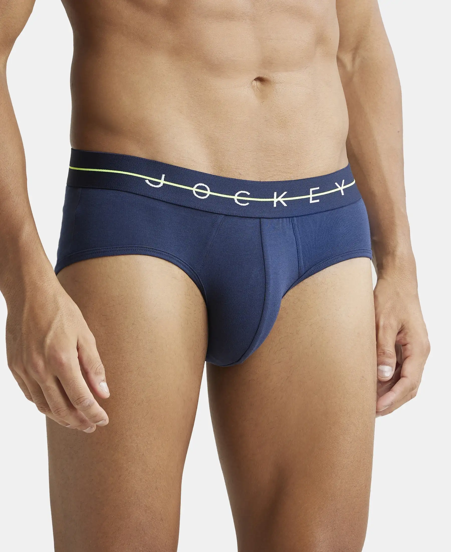 Super Combed Cotton Elastane Stretch Solid Brief with Ultrasoft Waistband - Navy - Image 2