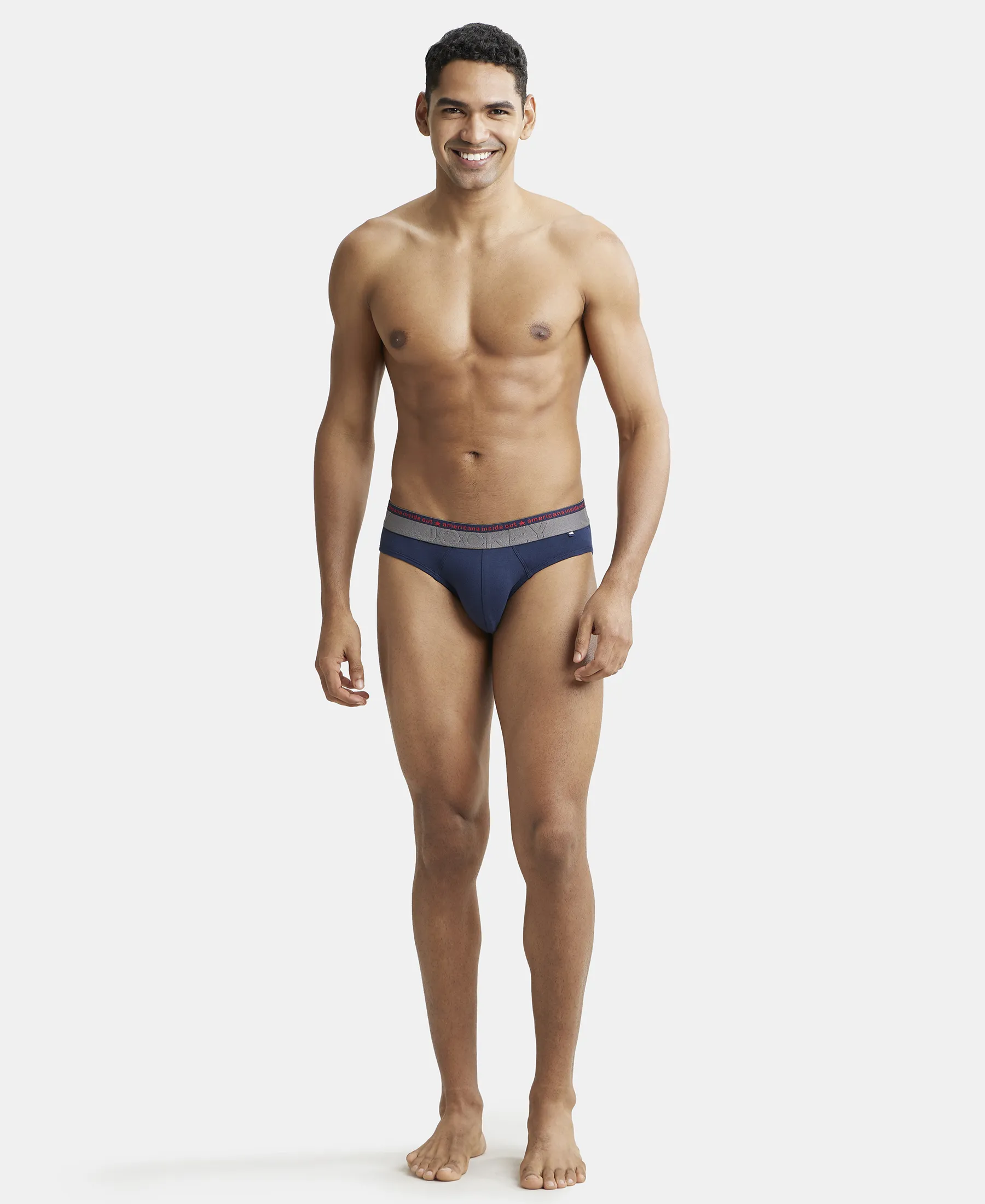 Super Combed Cotton Elastane Stretch Solid Brief with Ultrasoft Waistband - Navy (Pack of 2) - Image 4