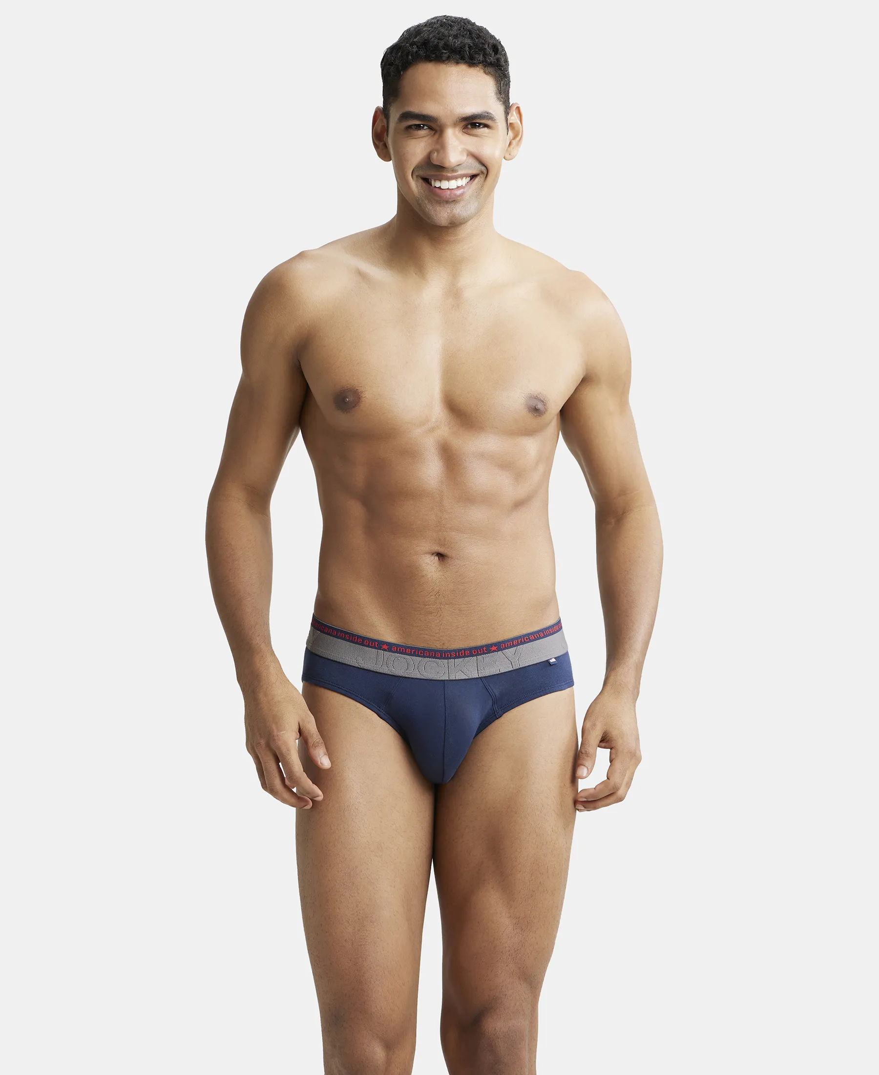 Super Combed Cotton Elastane Stretch Solid Brief with Ultrasoft Waistband - Navy (Pack of 2) - Image 9