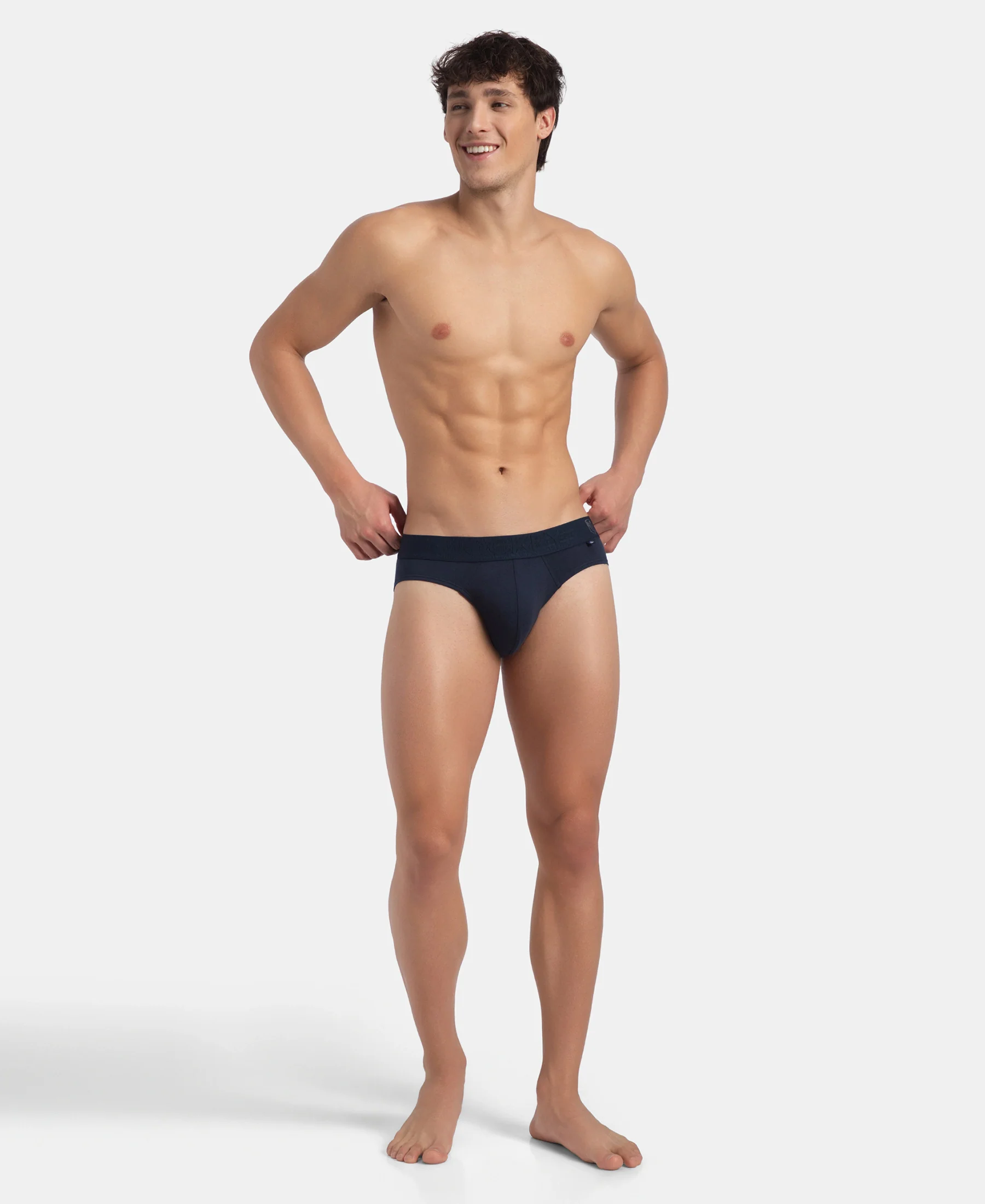 Super Combed Cotton Elastane Stretch Solid Brief with Ultrasoft Waistband - Navy - Image 6