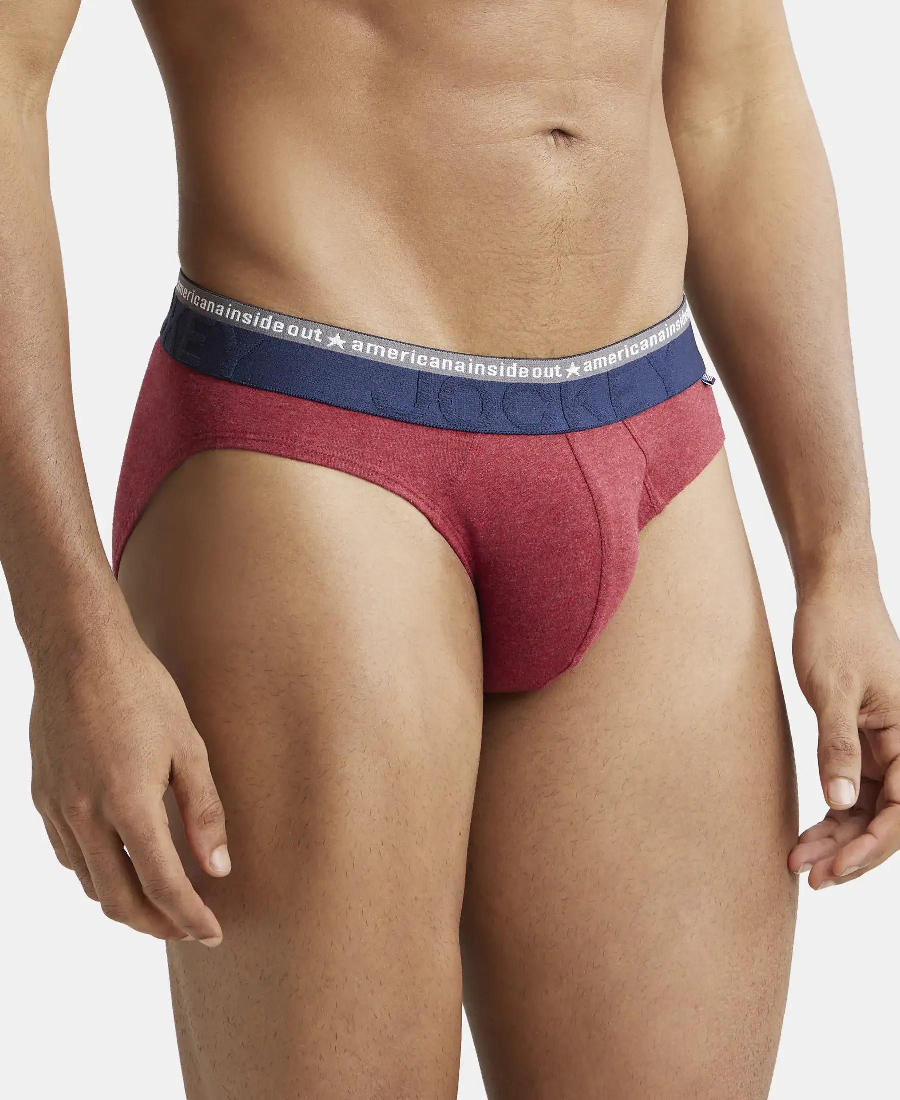 Super Combed Cotton Elastane Stretch Solid Brief with Ultrasoft Waistband - Red Melange (Pack of 2) - Image 2