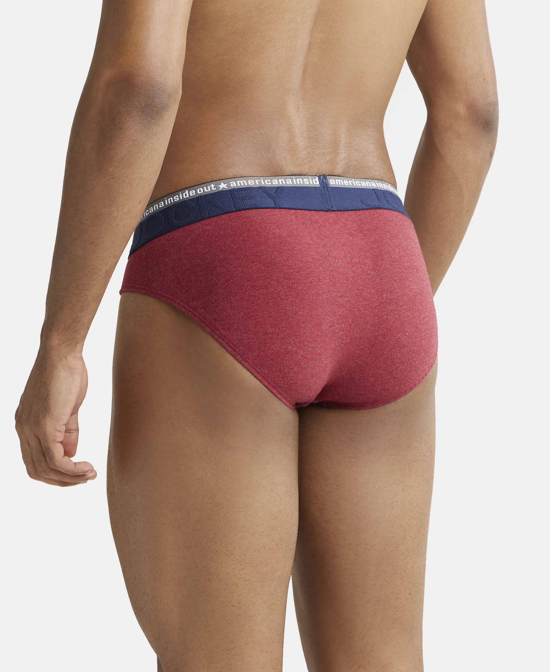 Super Combed Cotton Elastane Stretch Solid Brief with Ultrasoft Waistband - Red Melange (Pack of 2) - Image 3