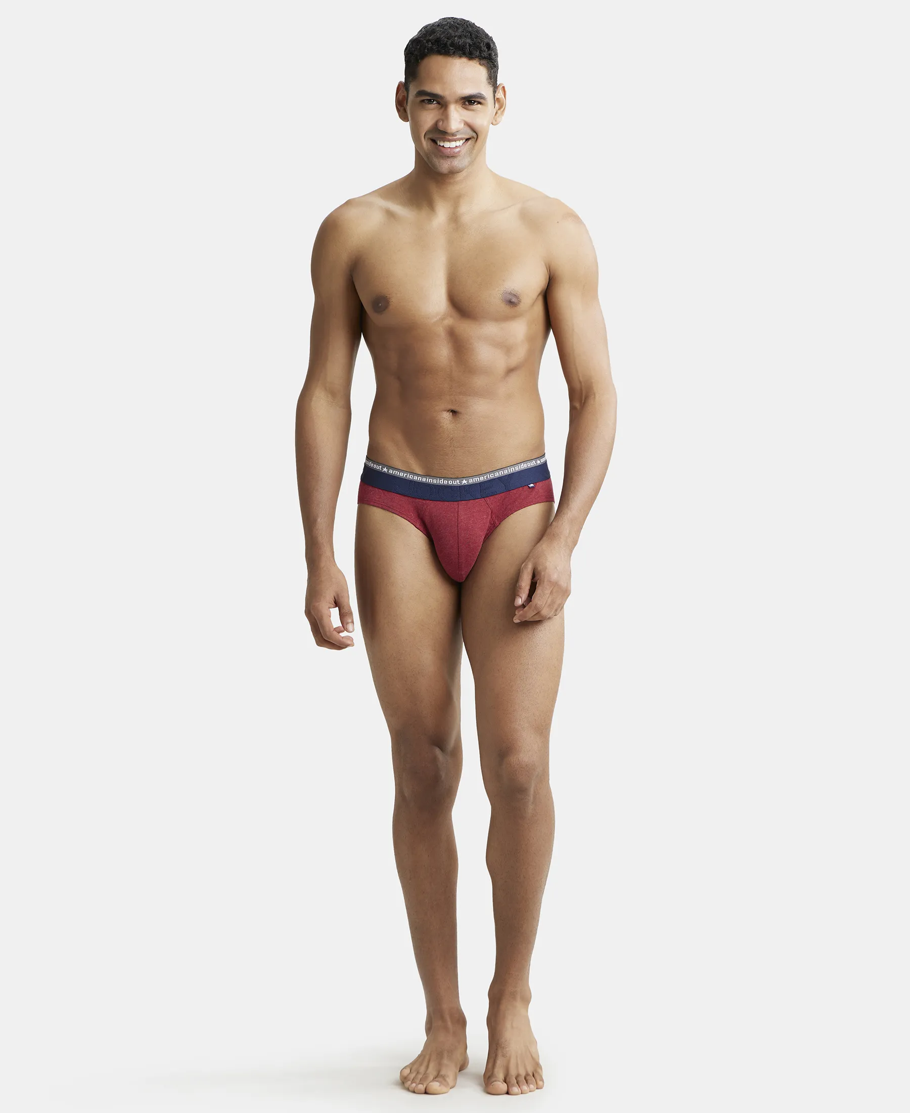 Super Combed Cotton Elastane Stretch Solid Brief with Ultrasoft Waistband - Red Melange (Pack of 2) - Image 4