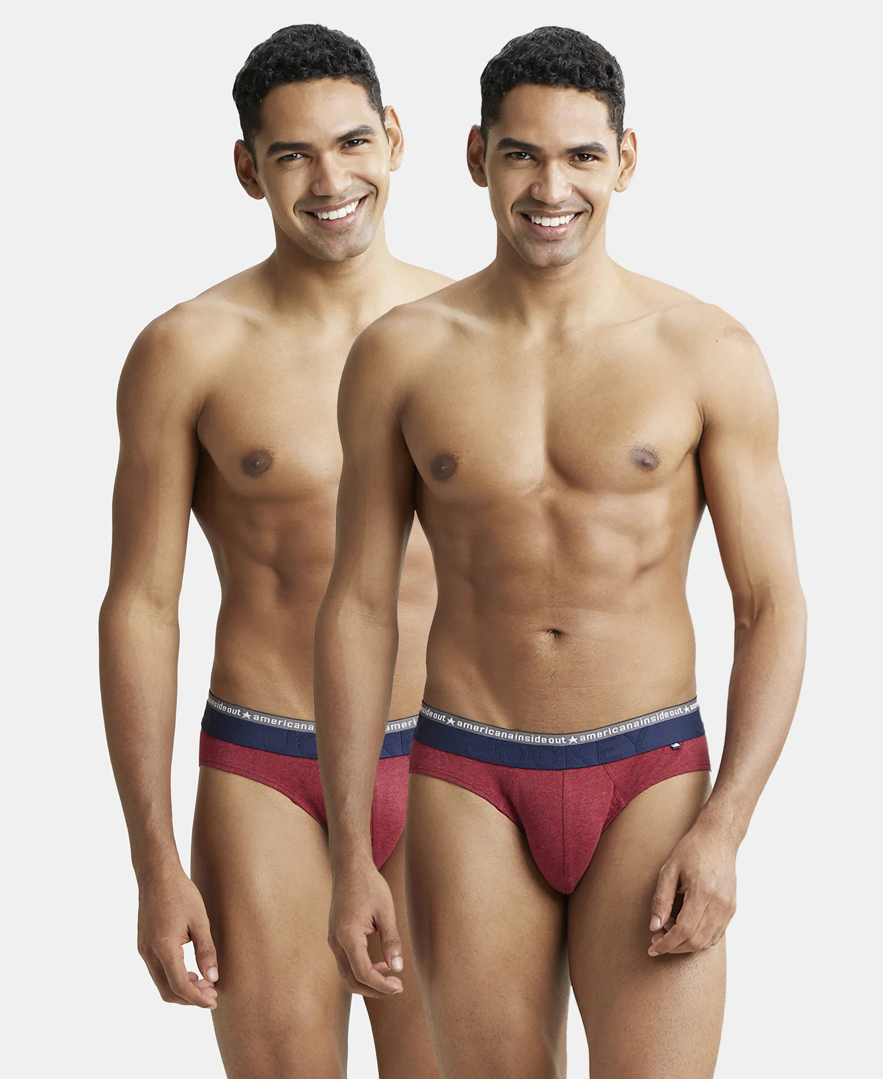 Super Combed Cotton Elastane Stretch Solid Brief with Ultrasoft Waistband - Red Melange (Pack of 2) - Image 5
