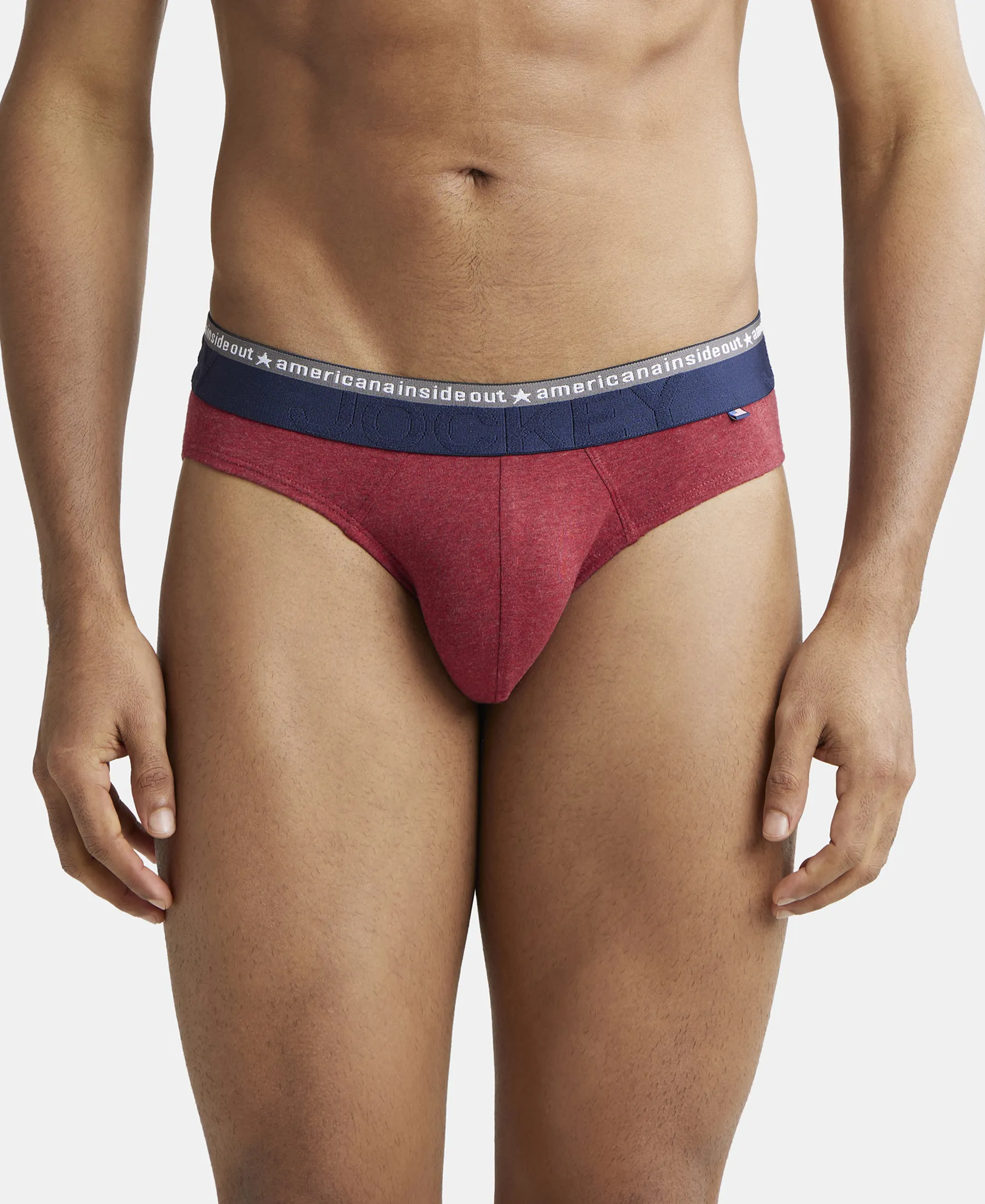 Super Combed Cotton Elastane Stretch Solid Brief with Ultrasoft Waistband - Red Melange (Pack of 2) - Image 7