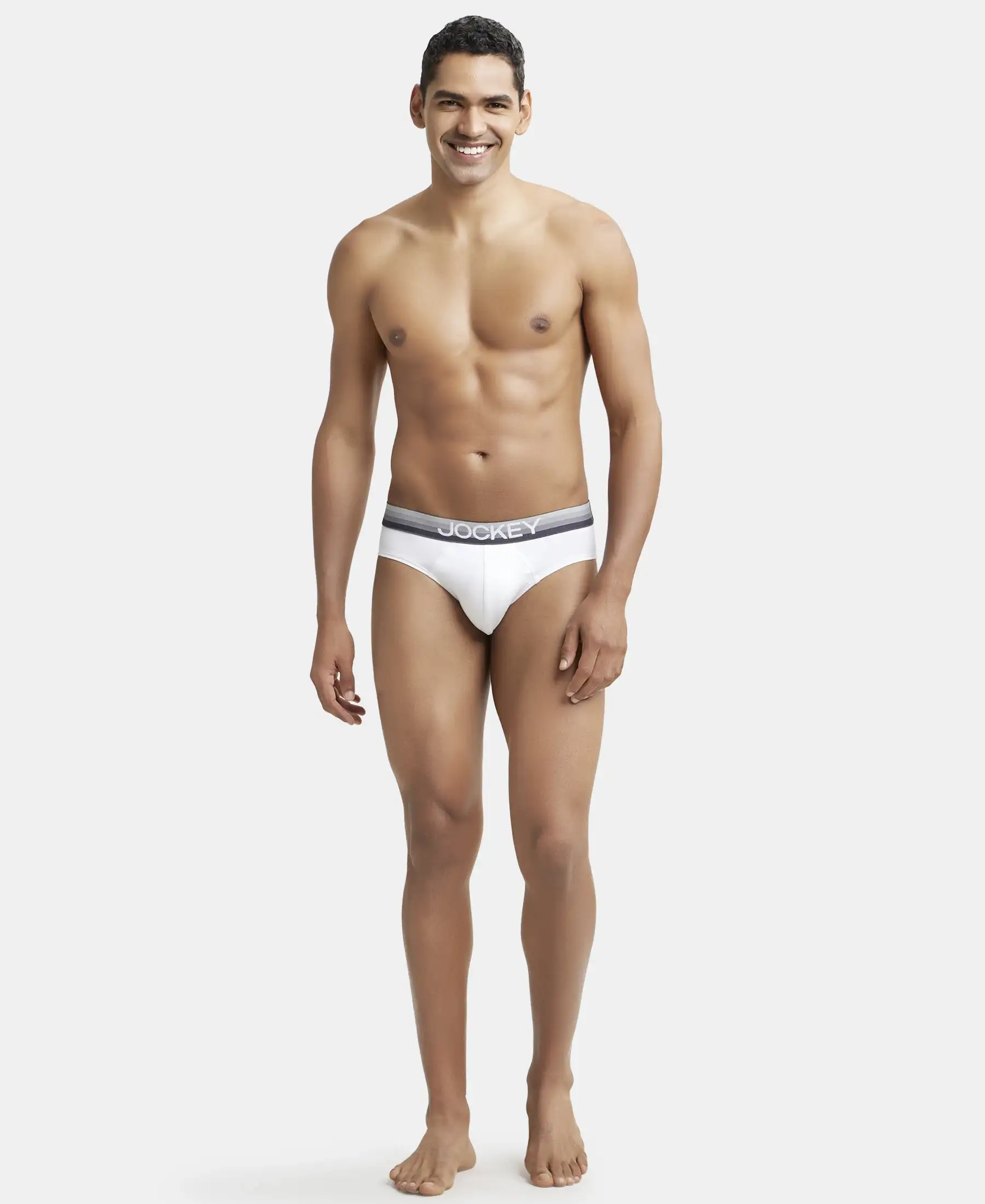Super Combed Cotton Elastane Stretch Solid Brief with Ultrasoft Waistband - White - Image 4