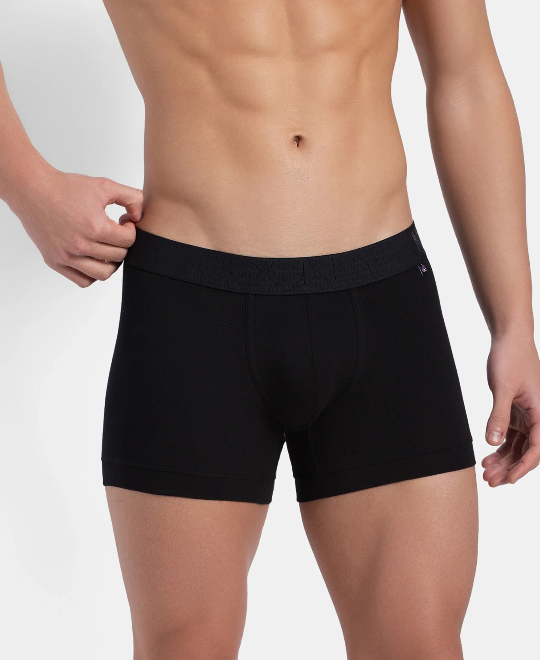 Super Combed Cotton Elastane Stretch Solid Trunk with Ultrasoft Waistband - Black (Pack of 2) - Image 2