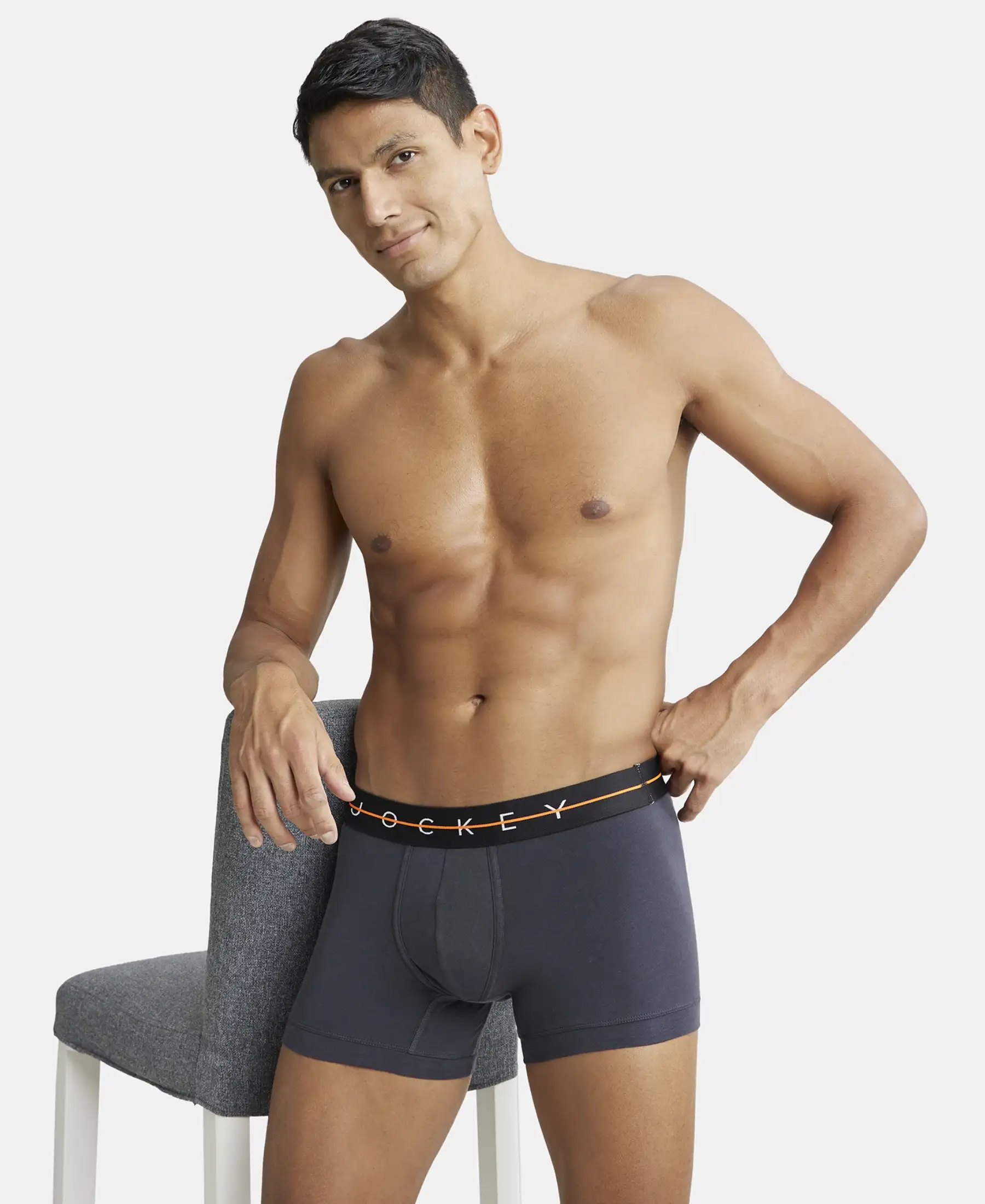 Super Combed Cotton Elastane Stretch Solid Trunk with Ultrasoft Waistband - Graphite - Image 5