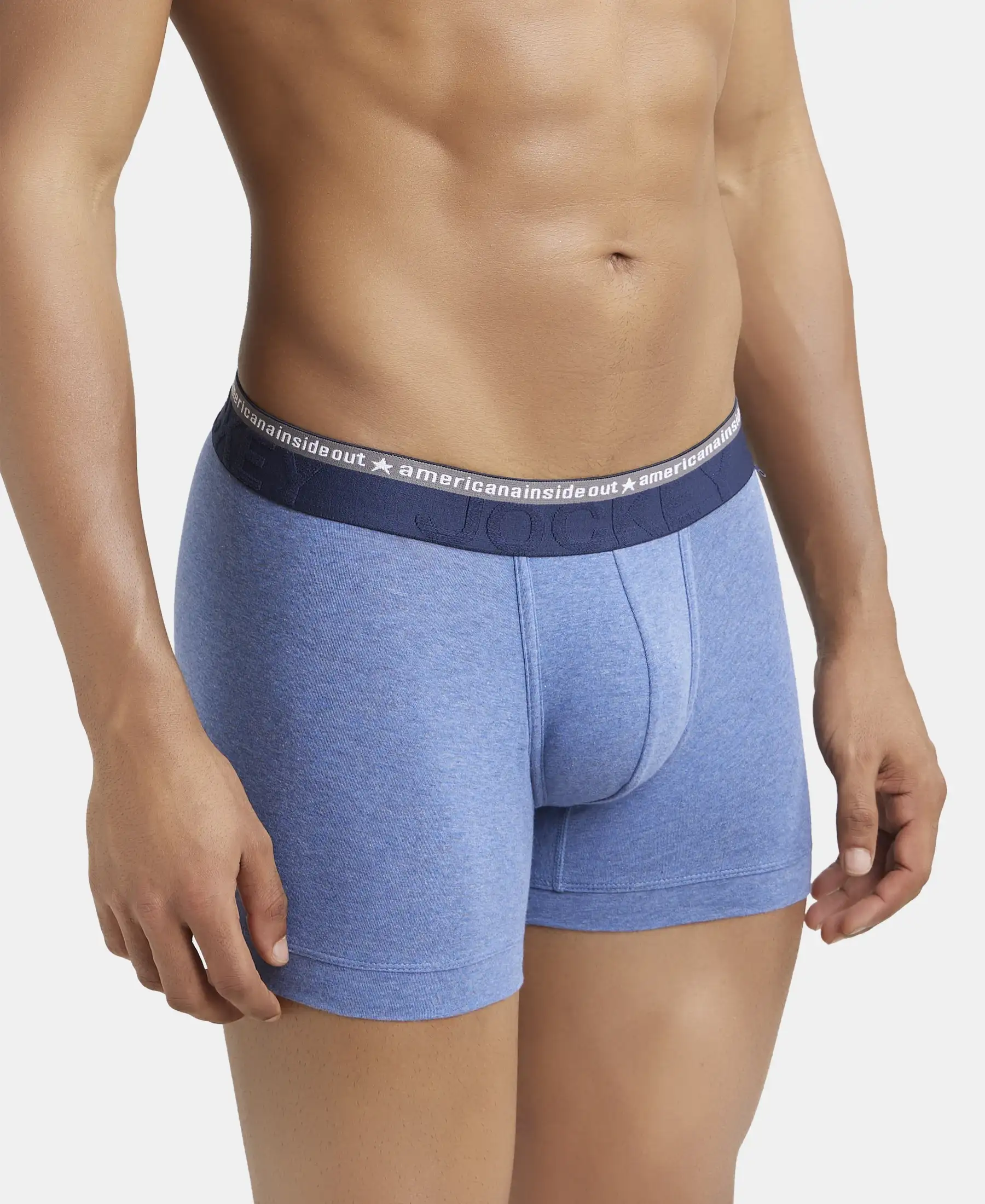 Super Combed Cotton Elastane Stretch Solid Trunk with Ultrasoft Waistband - Light Denim Melange - Image 2