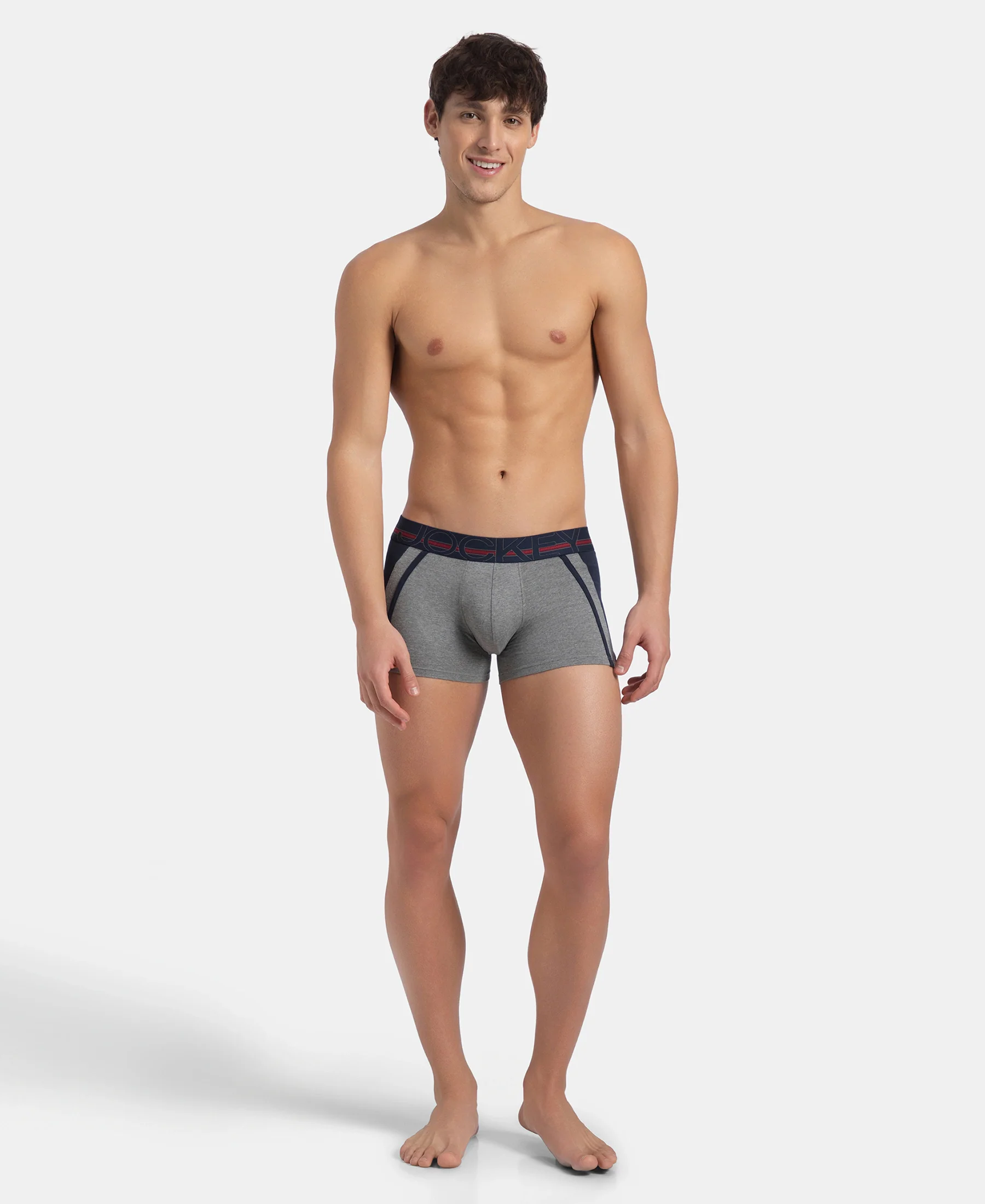 Super Combed Cotton Elastane Stretch Solid Trunk with Ultrasoft Waistband - Mid Grey Melange - Image 4