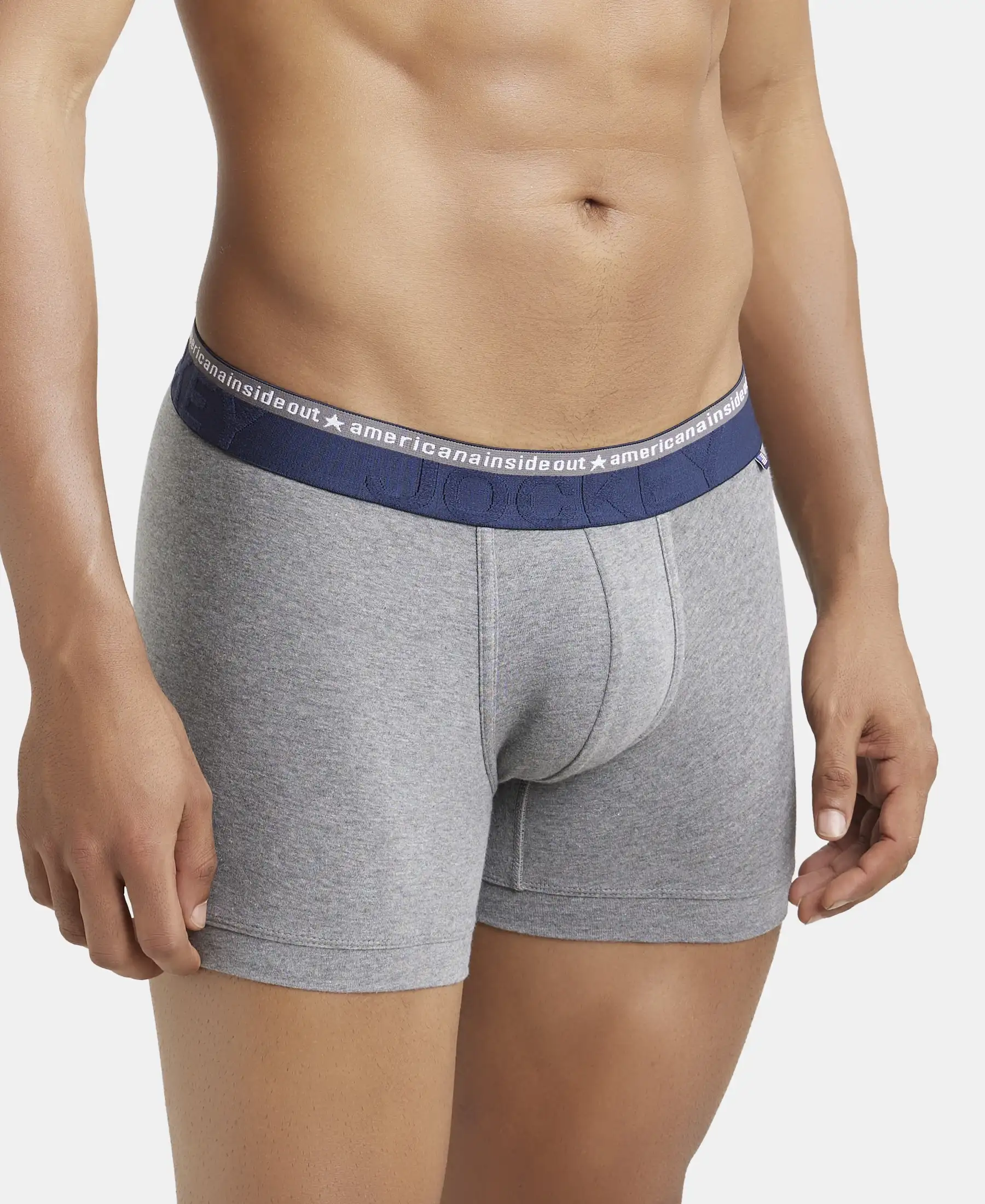 Super Combed Cotton Elastane Stretch Solid Trunk with Ultrasoft Waistband - Mid Grey Melange - Image 2