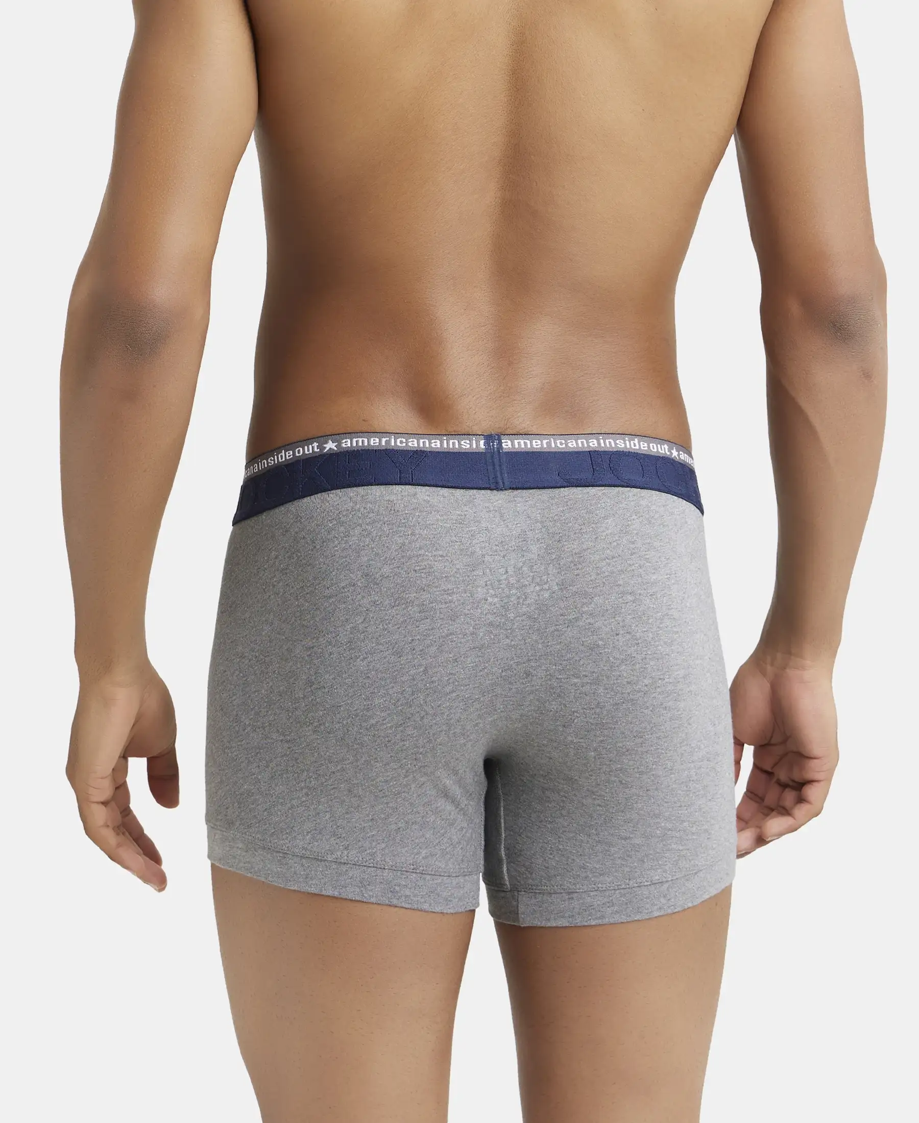Super Combed Cotton Elastane Stretch Solid Trunk with Ultrasoft Waistband - Mid Grey Melange - Image 3