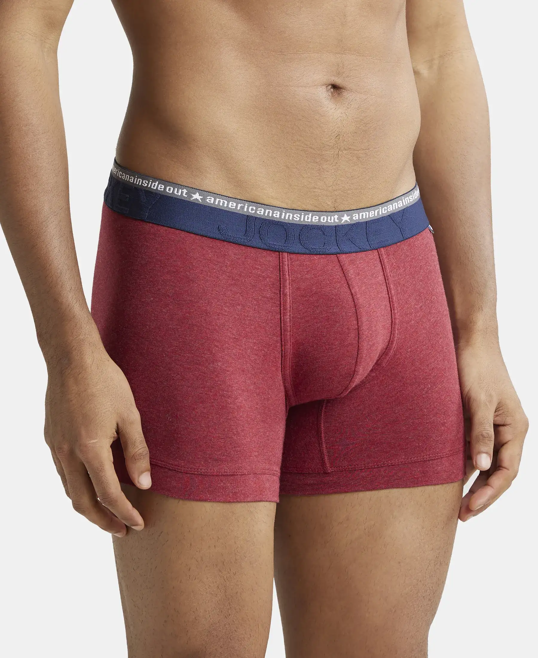 Super Combed Cotton Elastane Stretch Solid Trunk with Ultrasoft Waistband - Red Melange (Pack of 2) - Image 2