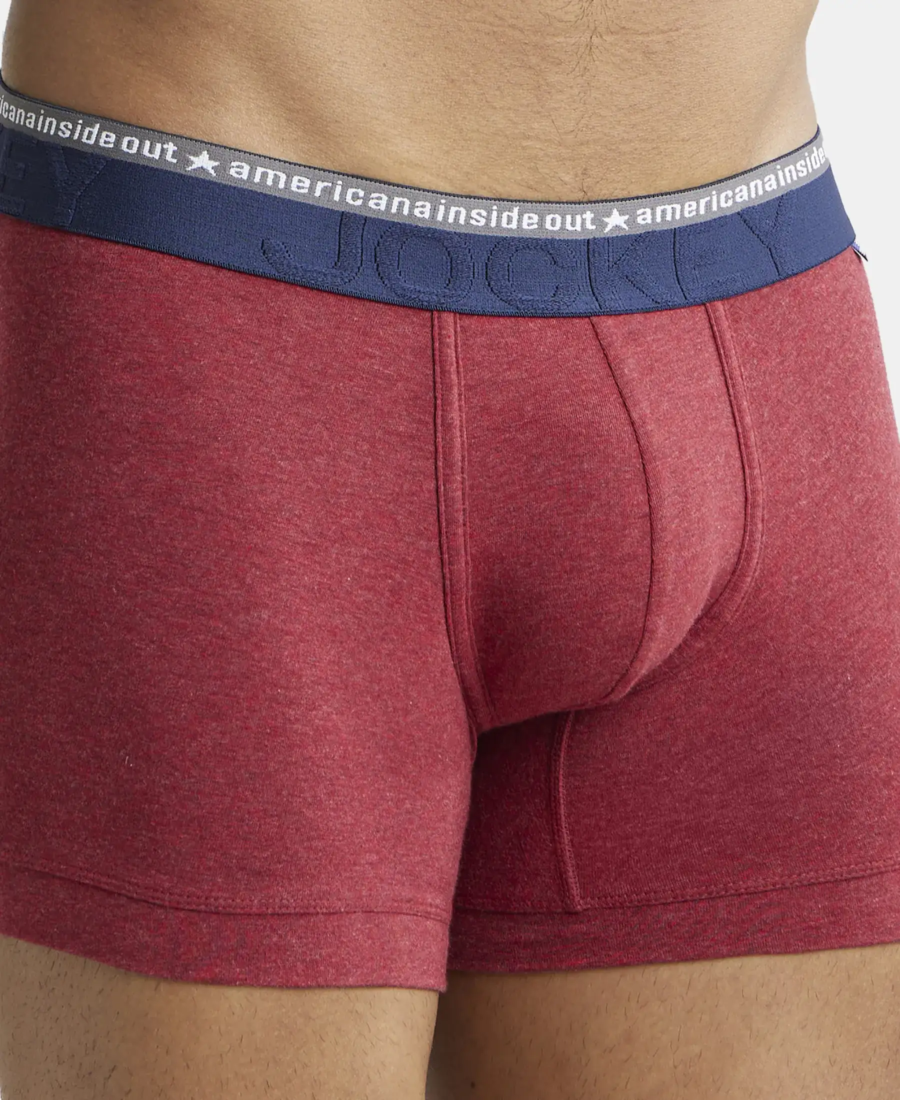 Super Combed Cotton Elastane Stretch Solid Trunk with Ultrasoft Waistband - Red Melange (Pack of 2) - Image 6