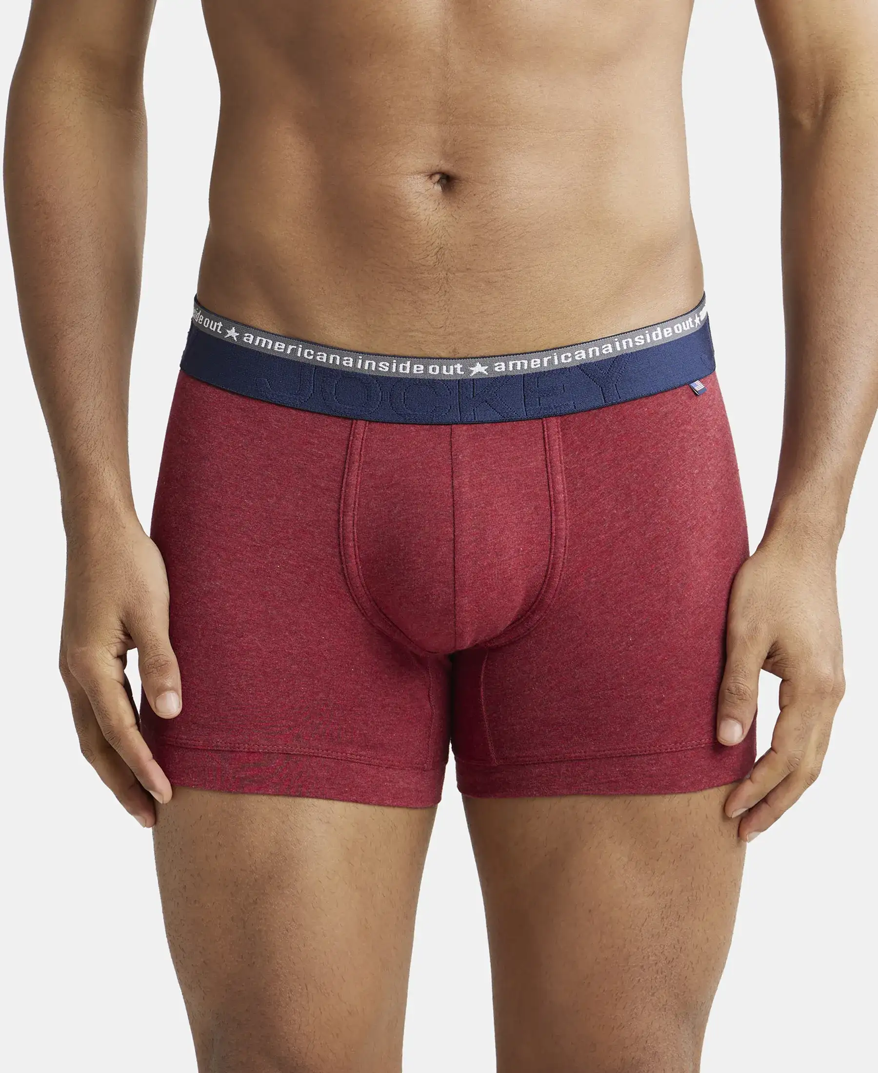 Super Combed Cotton Elastane Stretch Solid Trunk with Ultrasoft Waistband - Red Melange (Pack of 2) - Image 7
