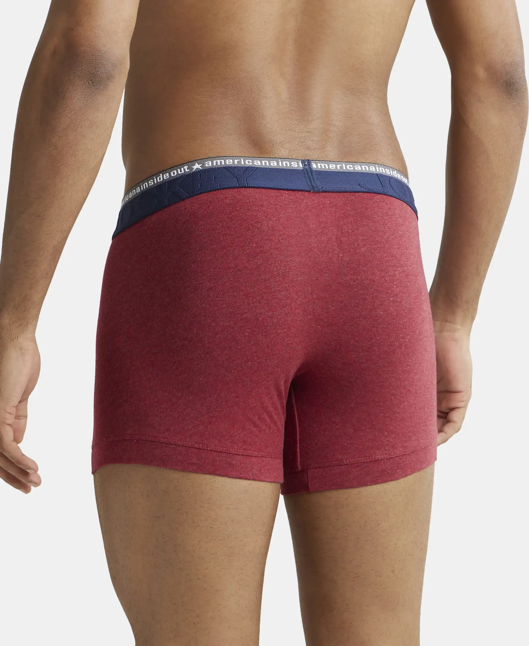 Super Combed Cotton Elastane Stretch Solid Trunk with Ultrasoft Waistband - Red Melange - Image 3