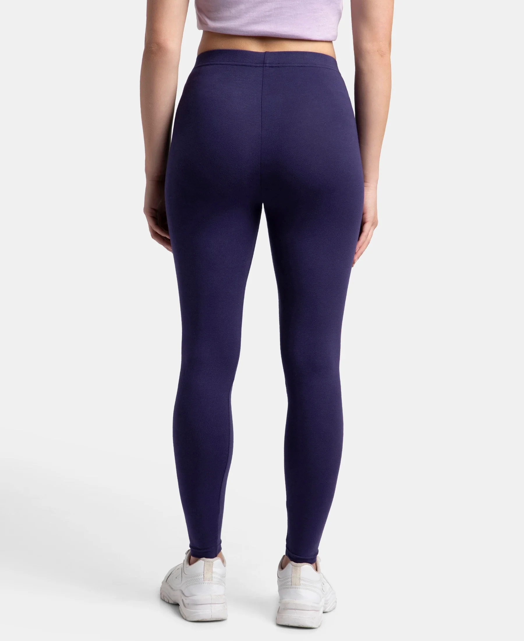 Super Combed Cotton Elastane Stretch Leggings with Ultrasoft Waistband - Blue - Image 3