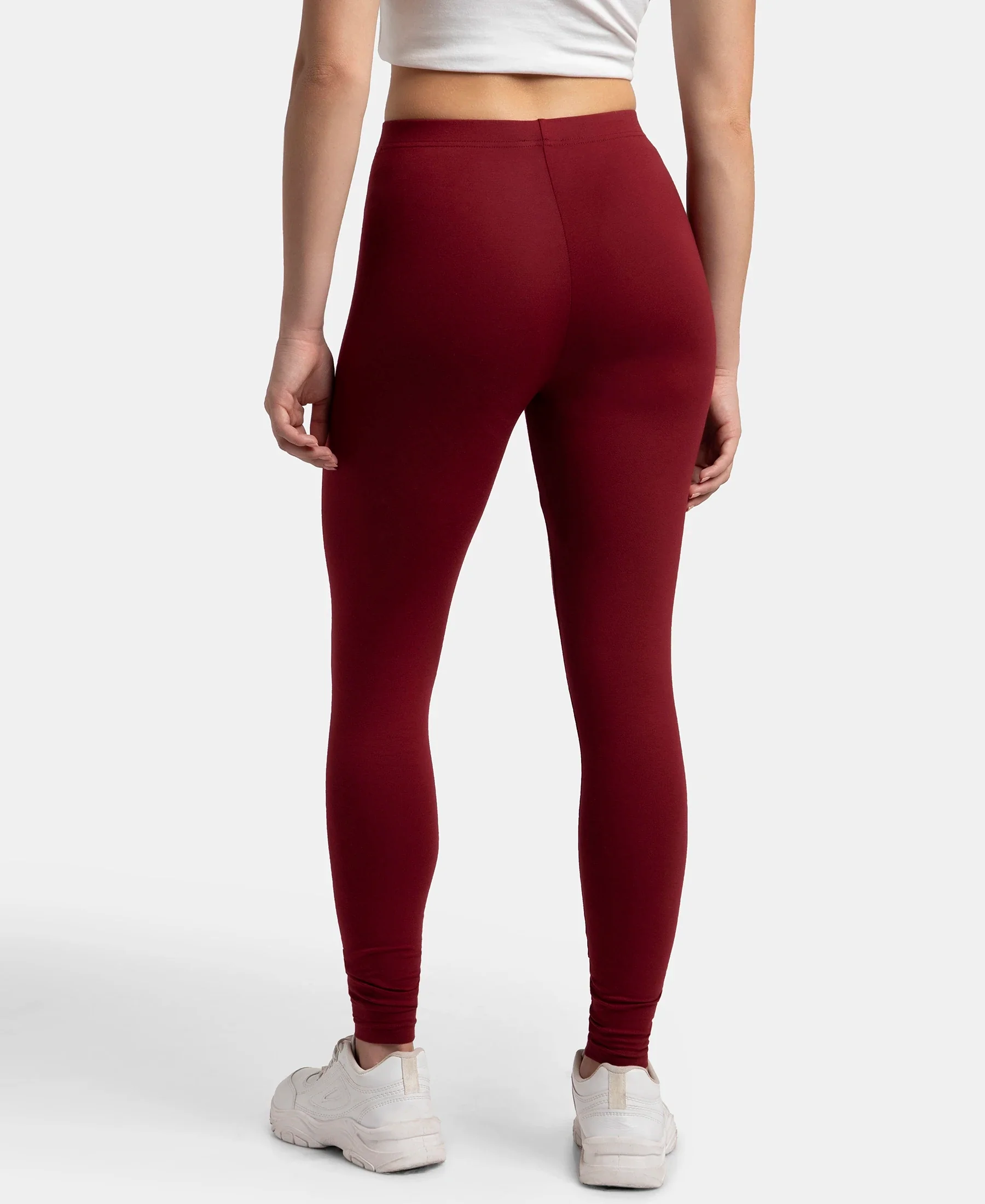 Super Combed Cotton Elastane Stretch Leggings with Ultrasoft Waistband - Cabernet - Image 3