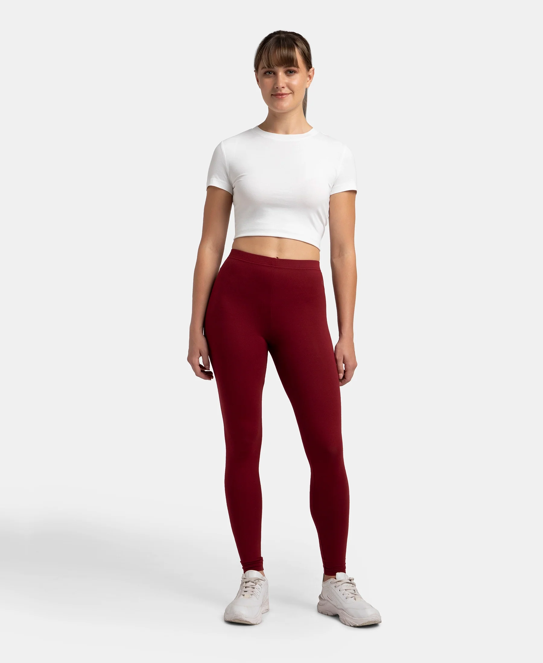Super Combed Cotton Elastane Stretch Leggings with Ultrasoft Waistband - Cabernet - Image 4