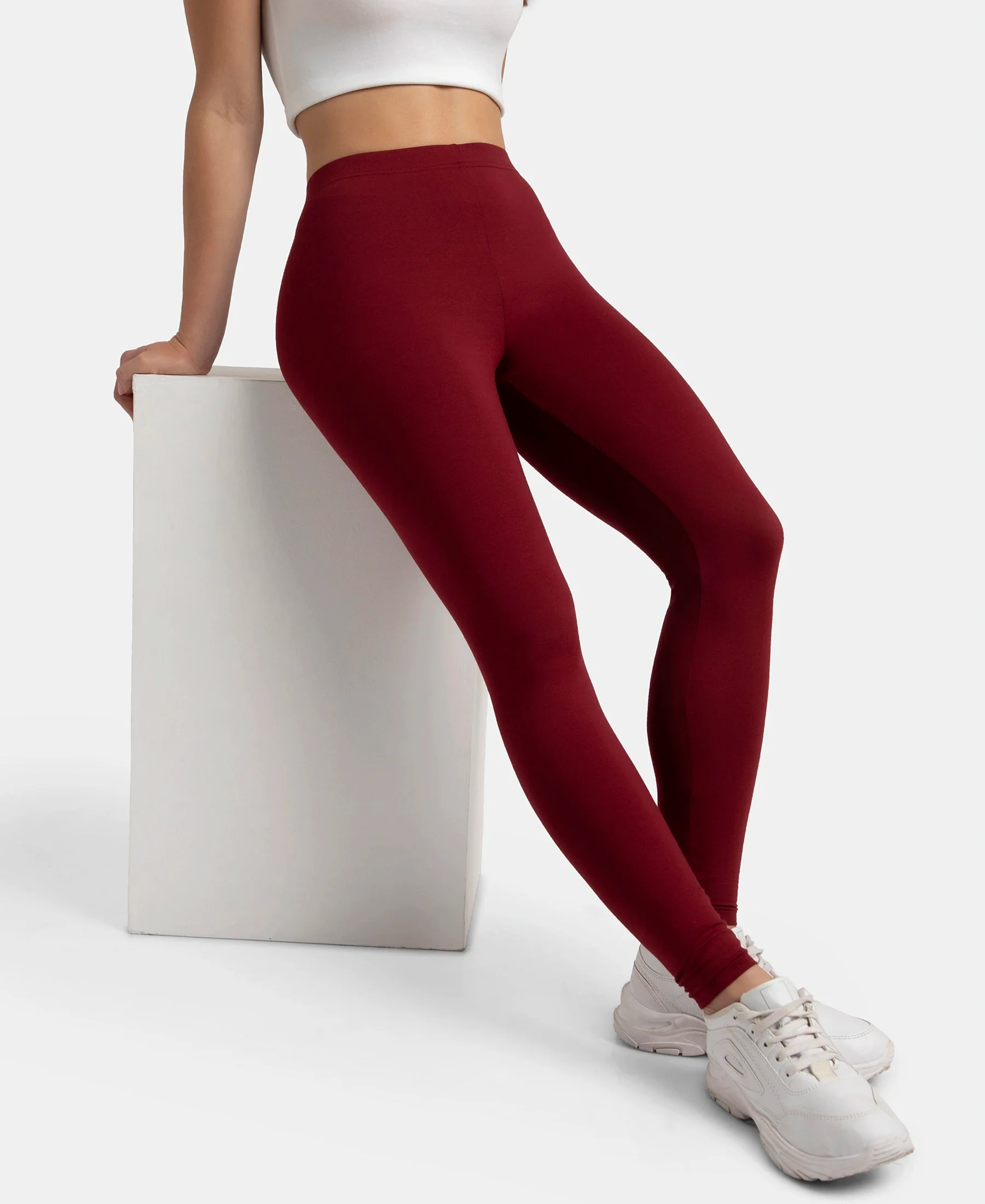 Super Combed Cotton Elastane Stretch Leggings with Ultrasoft Waistband - Cabernet - Image 5
