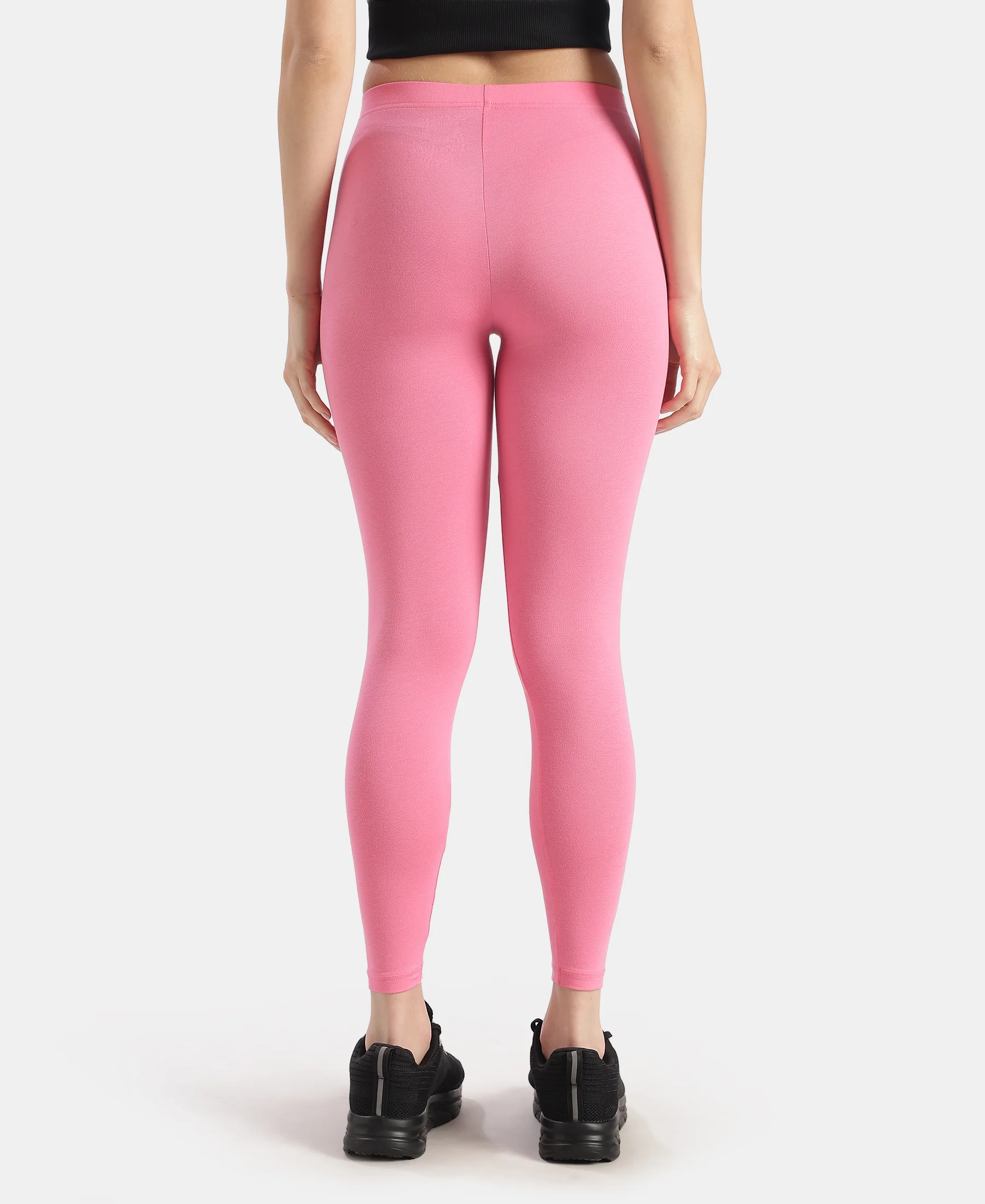Super Combed Cotton Elastane Stretch Leggings with Ultrasoft Waistband - Pink Carnation - Image 3