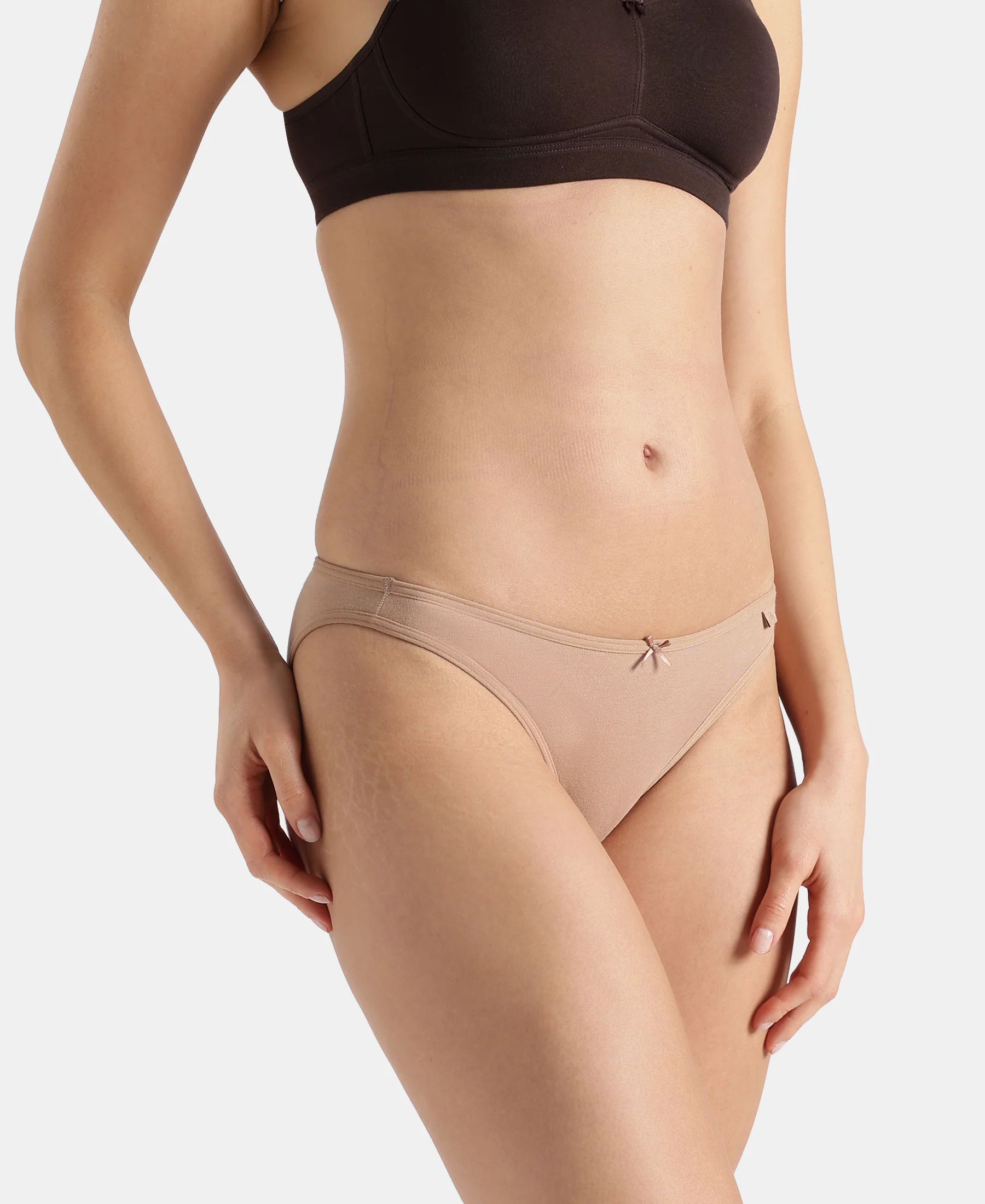 Super Combed Cotton Elastane Stretch Low Waist Bikini With Concealed Waistband and StayFresh Treatment - Almondine - Image 2