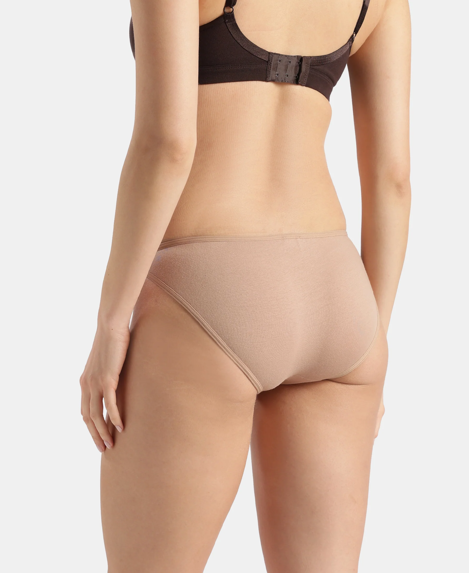 Super Combed Cotton Elastane Stretch Low Waist Bikini With Concealed Waistband and StayFresh Treatment - Almondine - Image 3