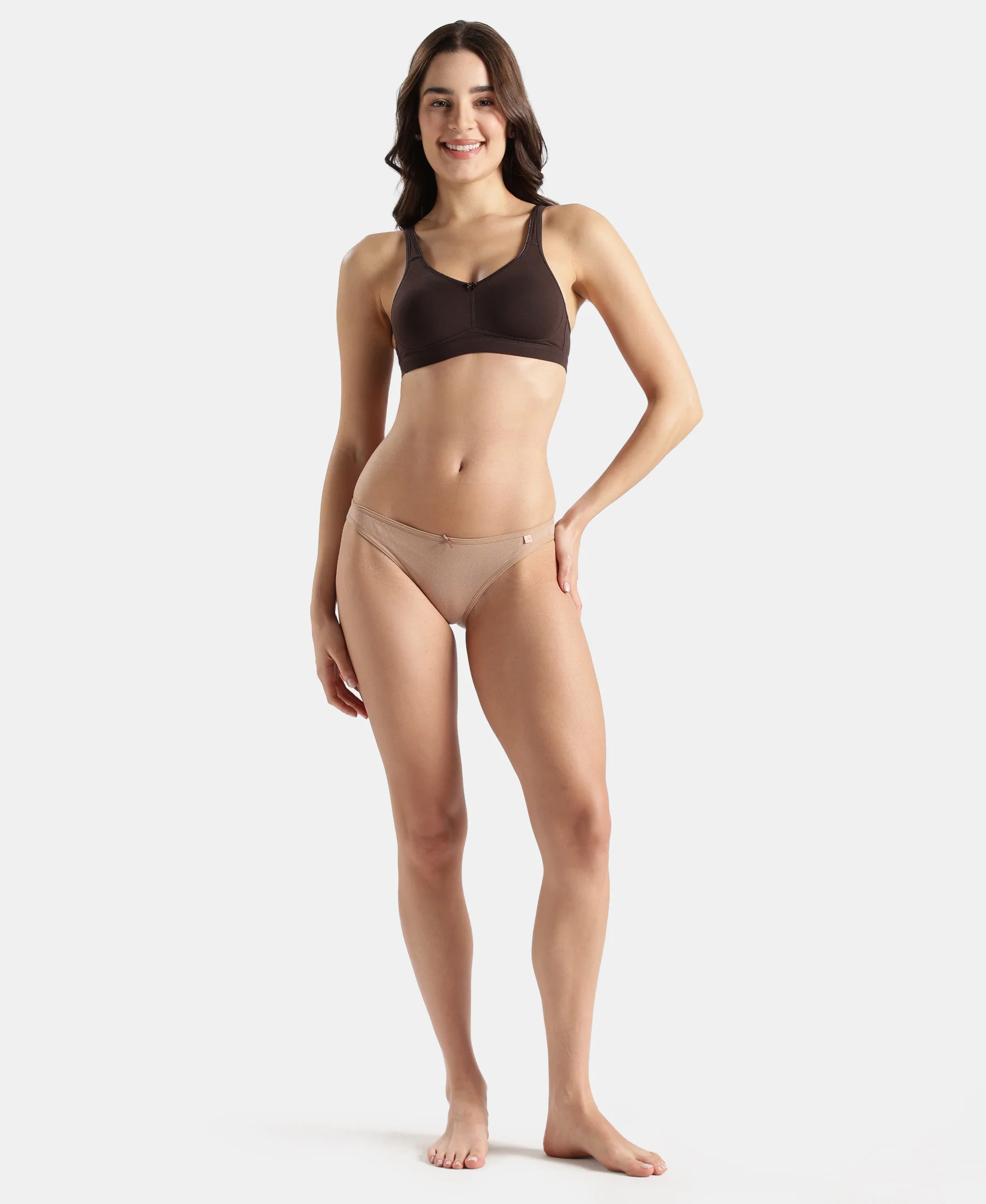 Super Combed Cotton Elastane Stretch Low Waist Bikini With Concealed Waistband and StayFresh Treatment - Almondine - Image 4