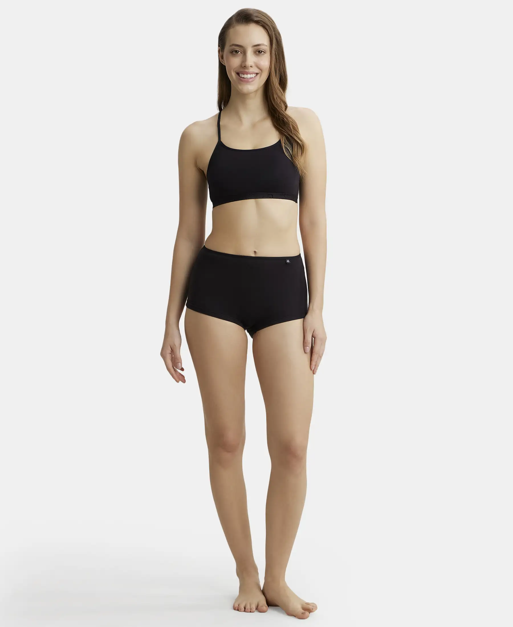 Super Combed Cotton Elastane Stretch Multiway Styled Crop Top With Adjustable Straps and StayFresh Treatment - Black - Image 4