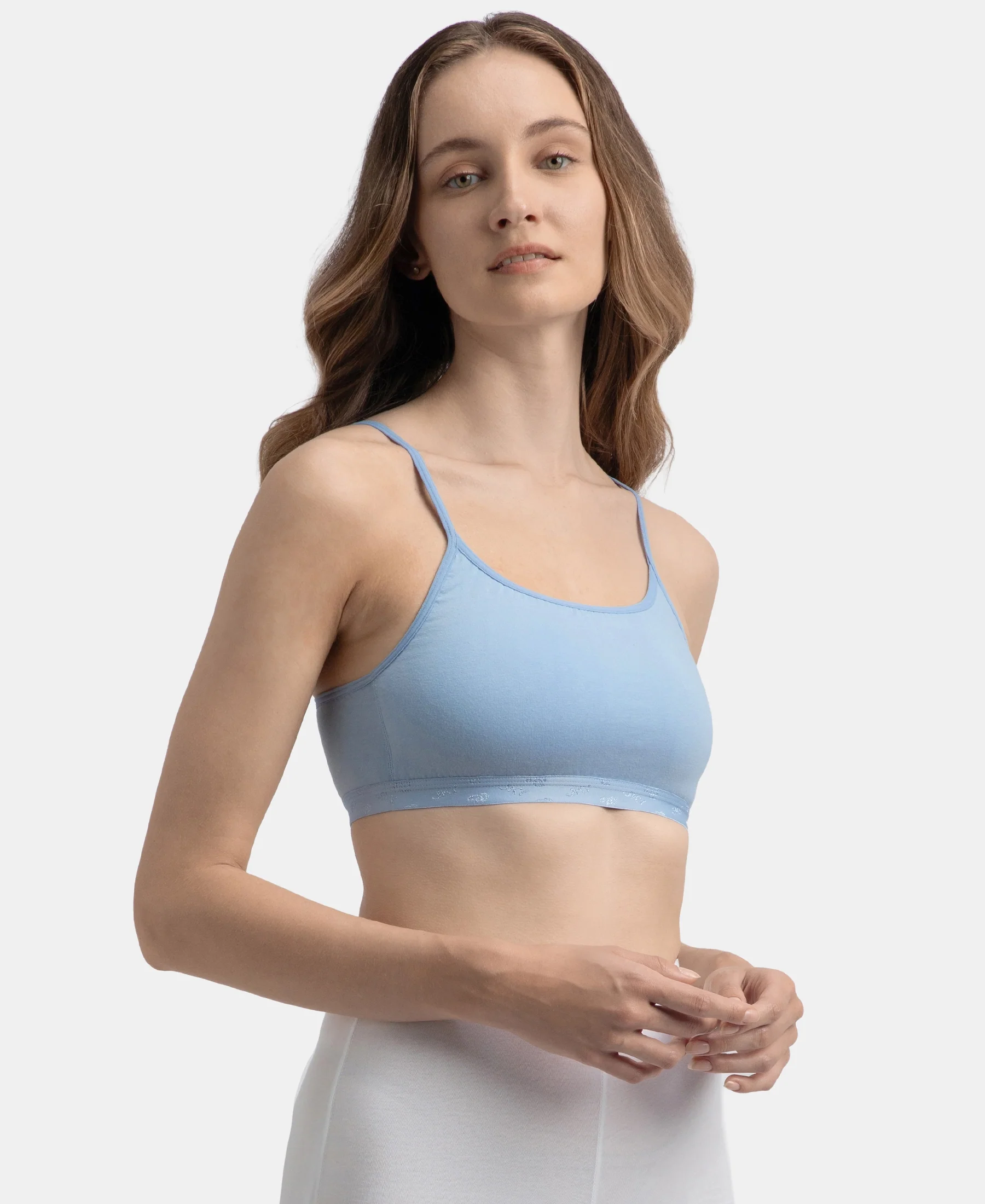 Super Combed Cotton Elastane Stretch Multiway Styled Crop Top With Adjustable Straps and StayFresh Treatment - Soft Chambray - Image 2