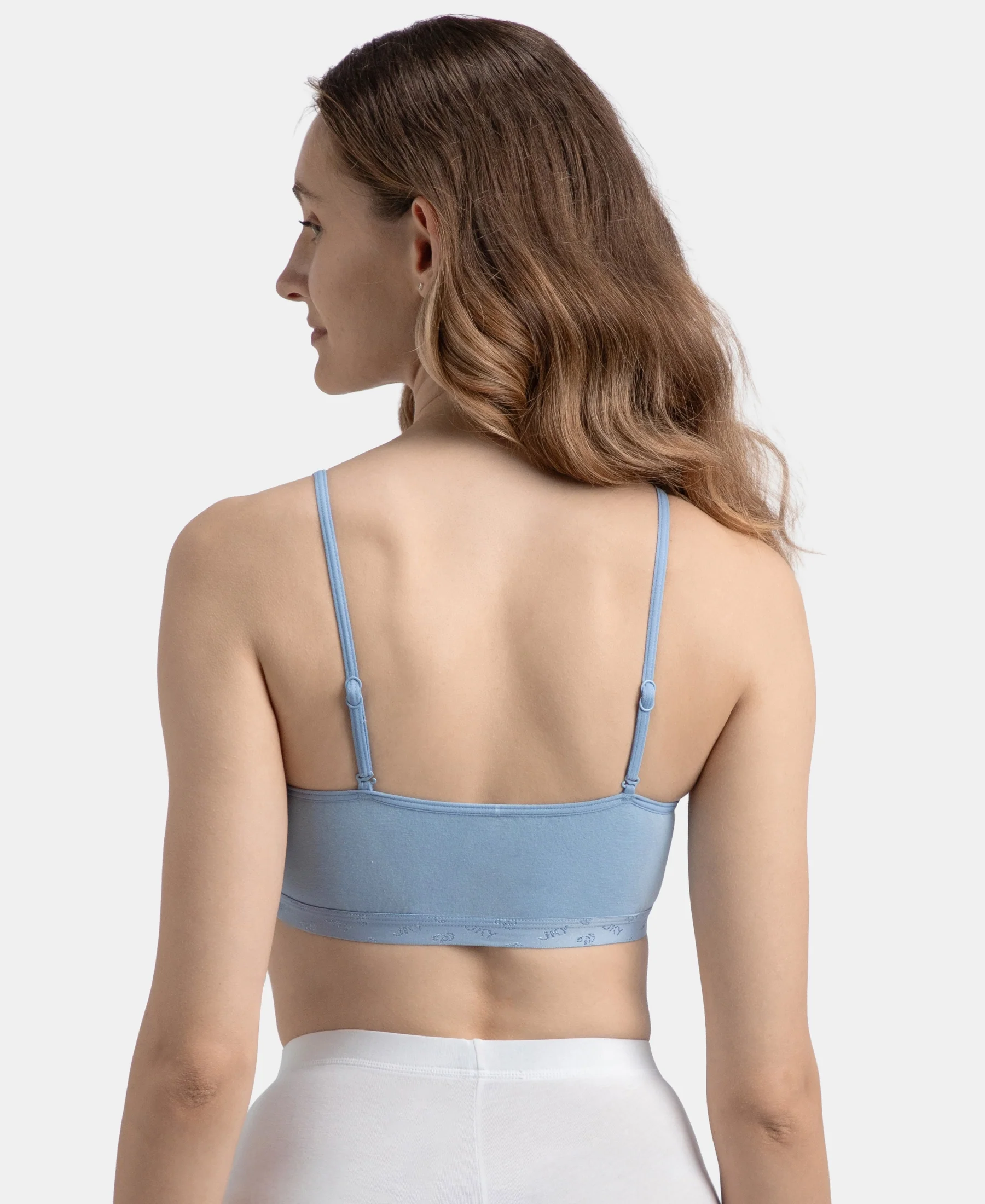 Super Combed Cotton Elastane Stretch Multiway Styled Crop Top With Adjustable Straps and StayFresh Treatment - Soft Chambray - Image 3