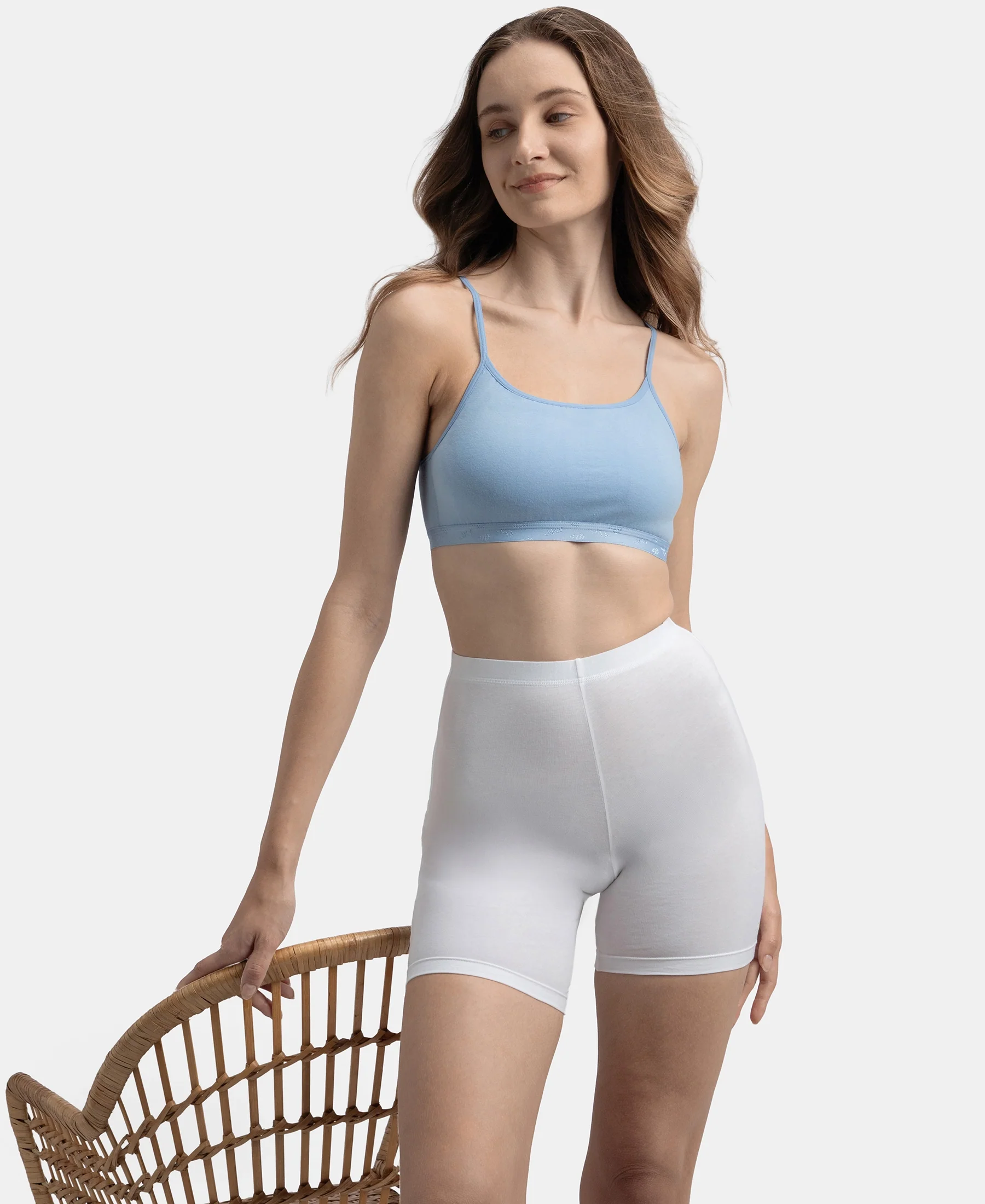 Super Combed Cotton Elastane Stretch Multiway Styled Crop Top With Adjustable Straps and StayFresh Treatment - Soft Chambray - Image 5