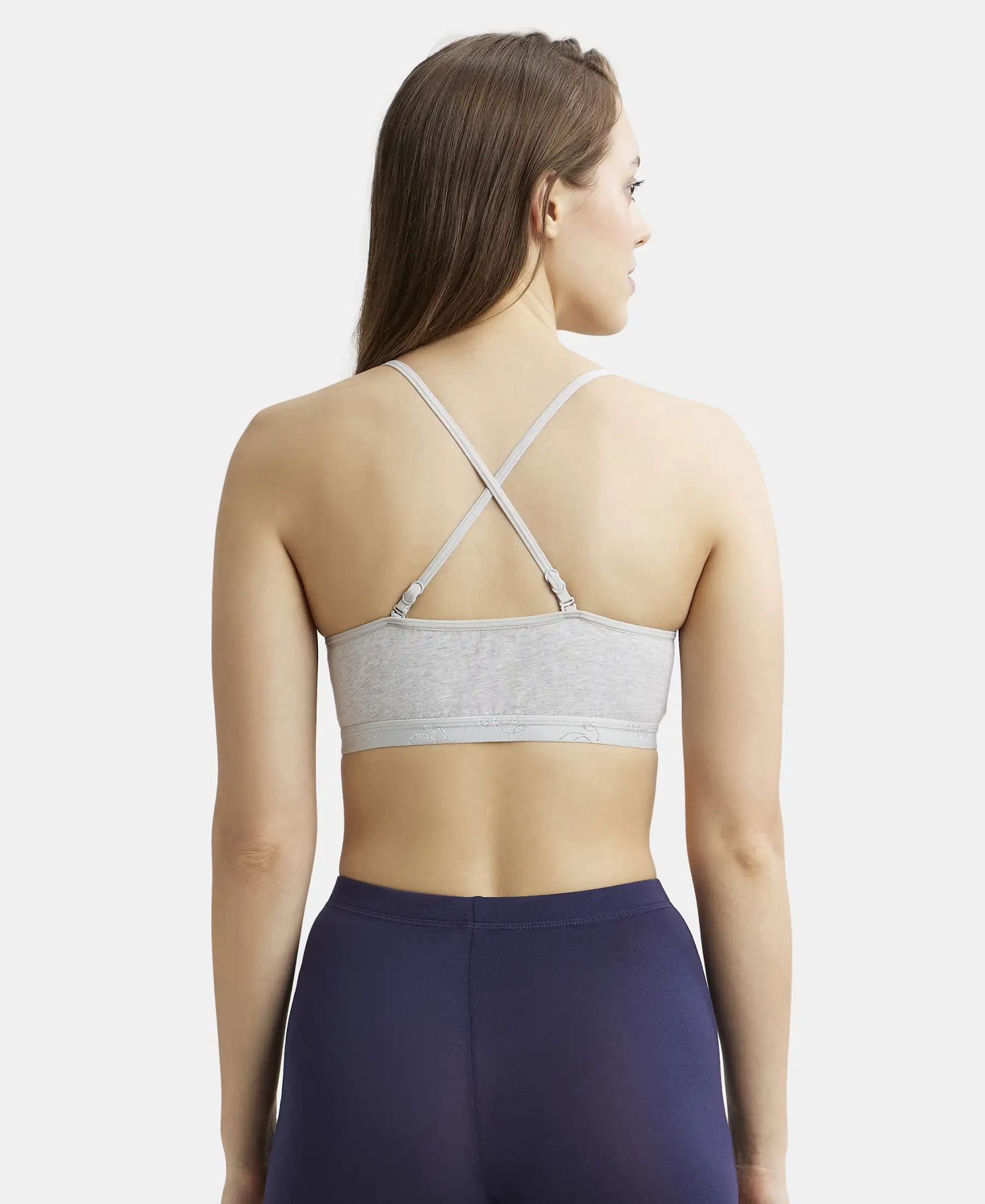 Super Combed Cotton Elastane Stretch Multiway Styled Crop Top With Adjustable Straps and StayFresh Treatment - Steel Grey Melange - Image 3
