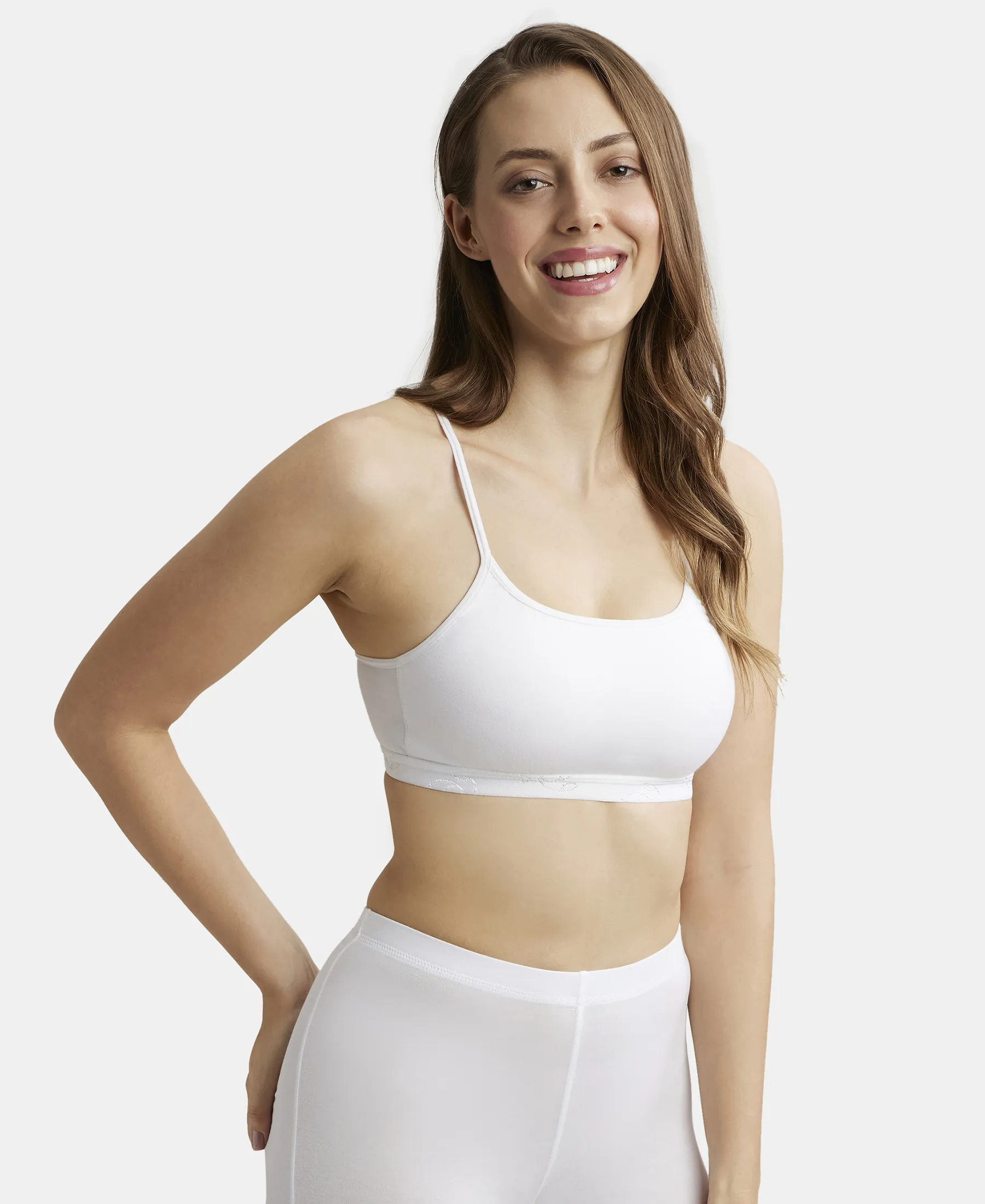 Super Combed Cotton Elastane Stretch Multiway Styled Crop Top With Adjustable Straps and StayFresh Treatment - White - Image 2
