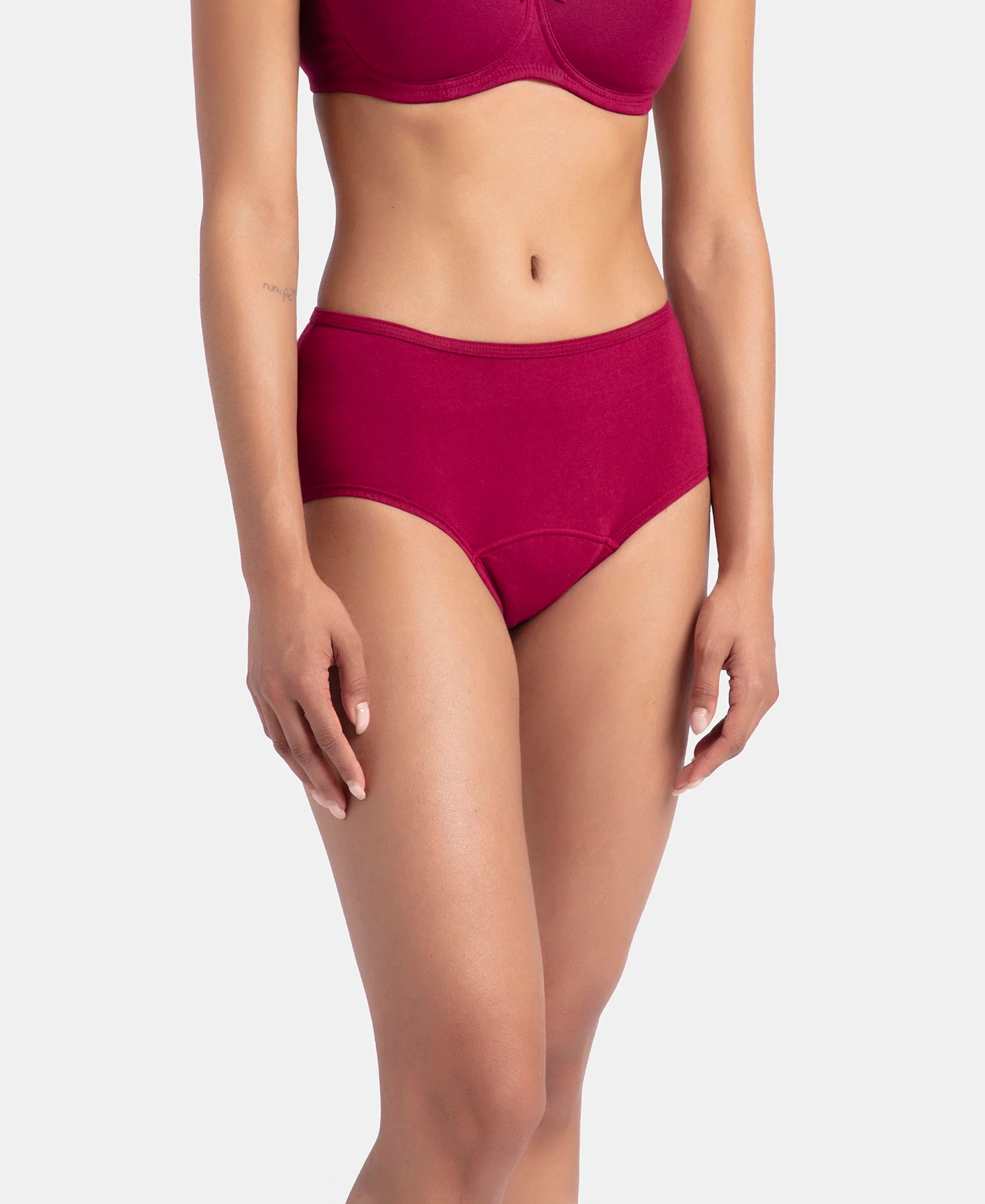 Super Combed Cotton Elastane Stretch Period Panty with Leak Proof Inner Absorbent Layer and StayFresh Treatment - Beet Red - Image 3