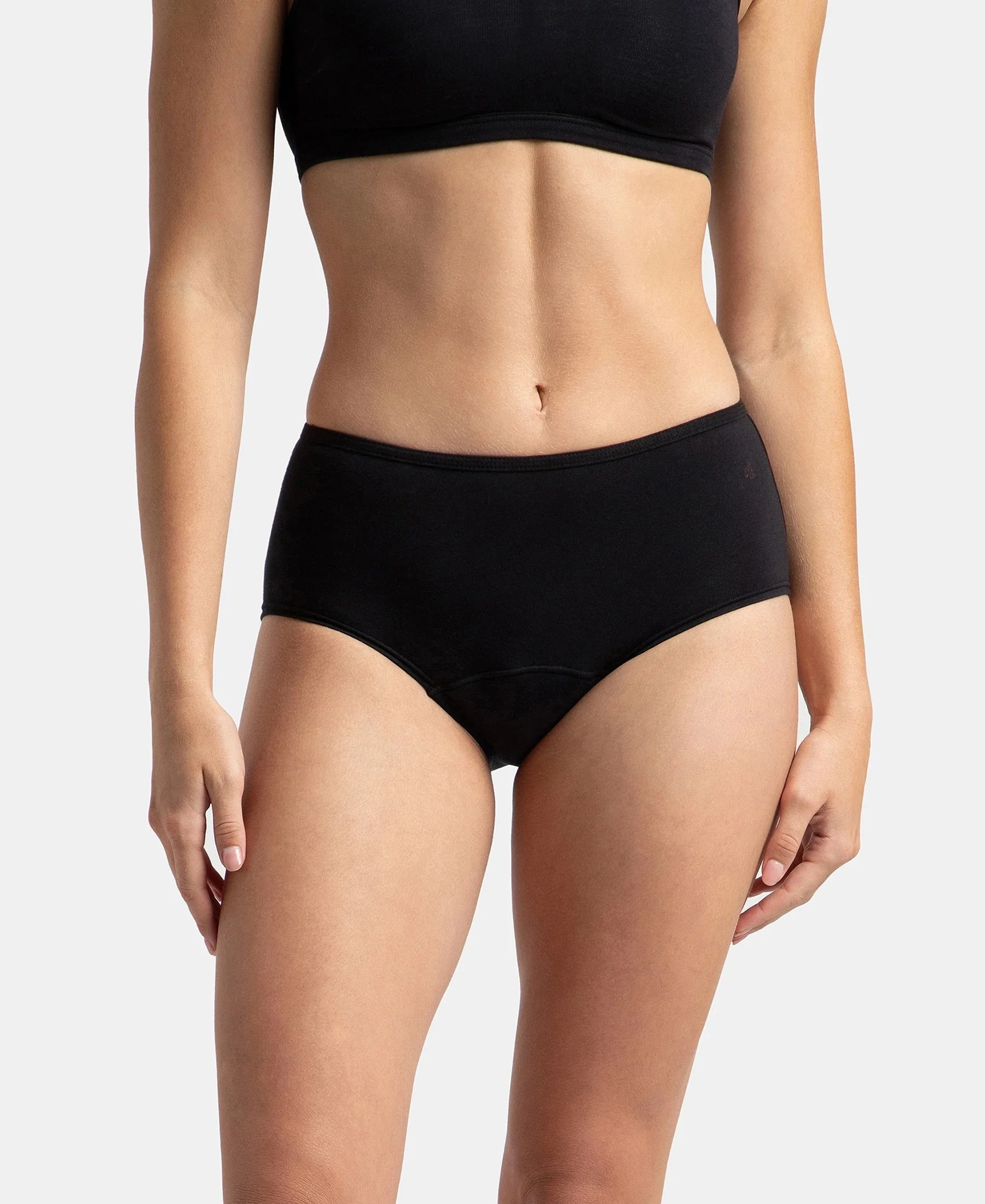 Super Combed Cotton Elastane Stretch Period Panty with Leak Proof Inner Absorbent Layer and StayFresh Treatment - Black & Desert Taupe (Pack of 2) - Image 3
