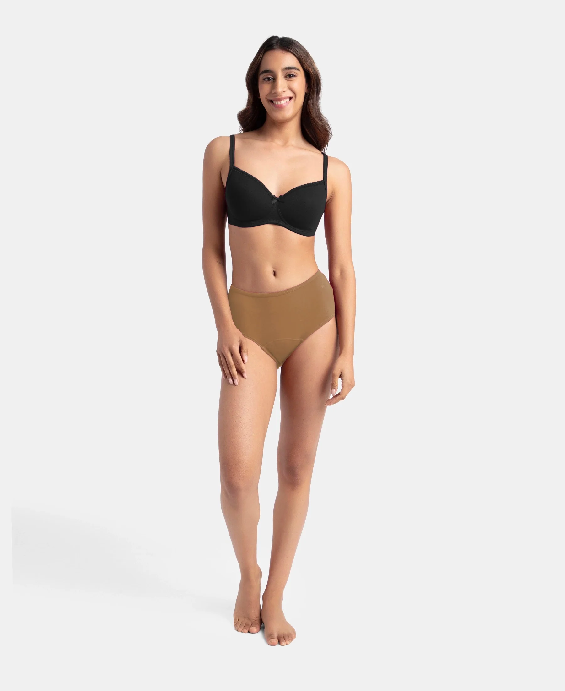Super Combed Cotton Elastane Stretch Period Panty with Leak Proof Inner Absorbent Layer and StayFresh Treatment - Black & Desert Taupe (Pack of 2) - Image 4