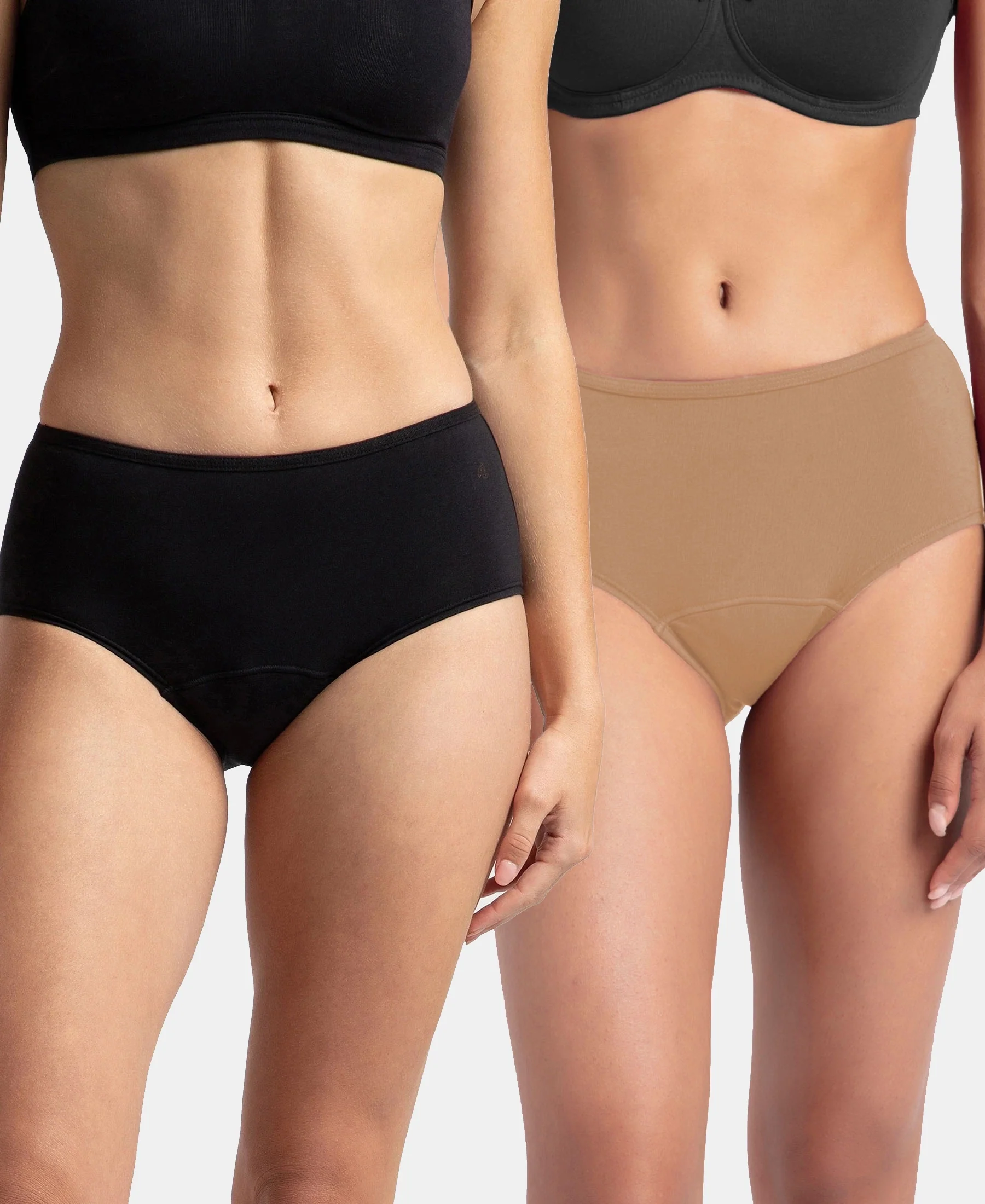 Super Combed Cotton Elastane Stretch Period Panty with Leak Proof Inner Absorbent Layer and StayFresh Treatment - Black & Desert Taupe (Pack of 2) - Image 5