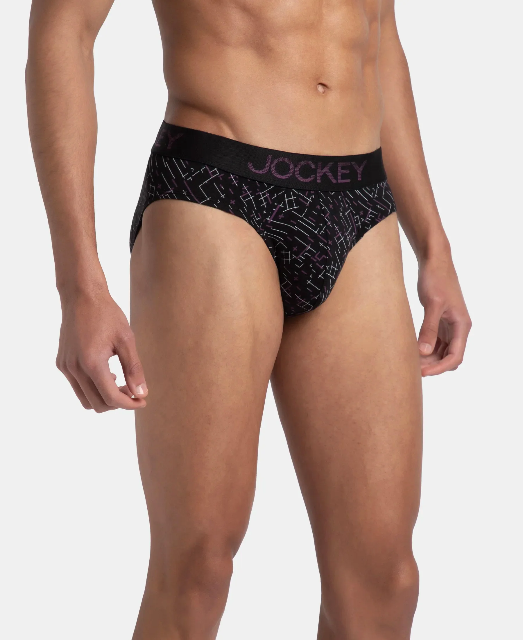 Super Combed Cotton Elastane Stretch Printed Brief with Ultrasoft Waistband - Black & Abstract Plum - Image 2