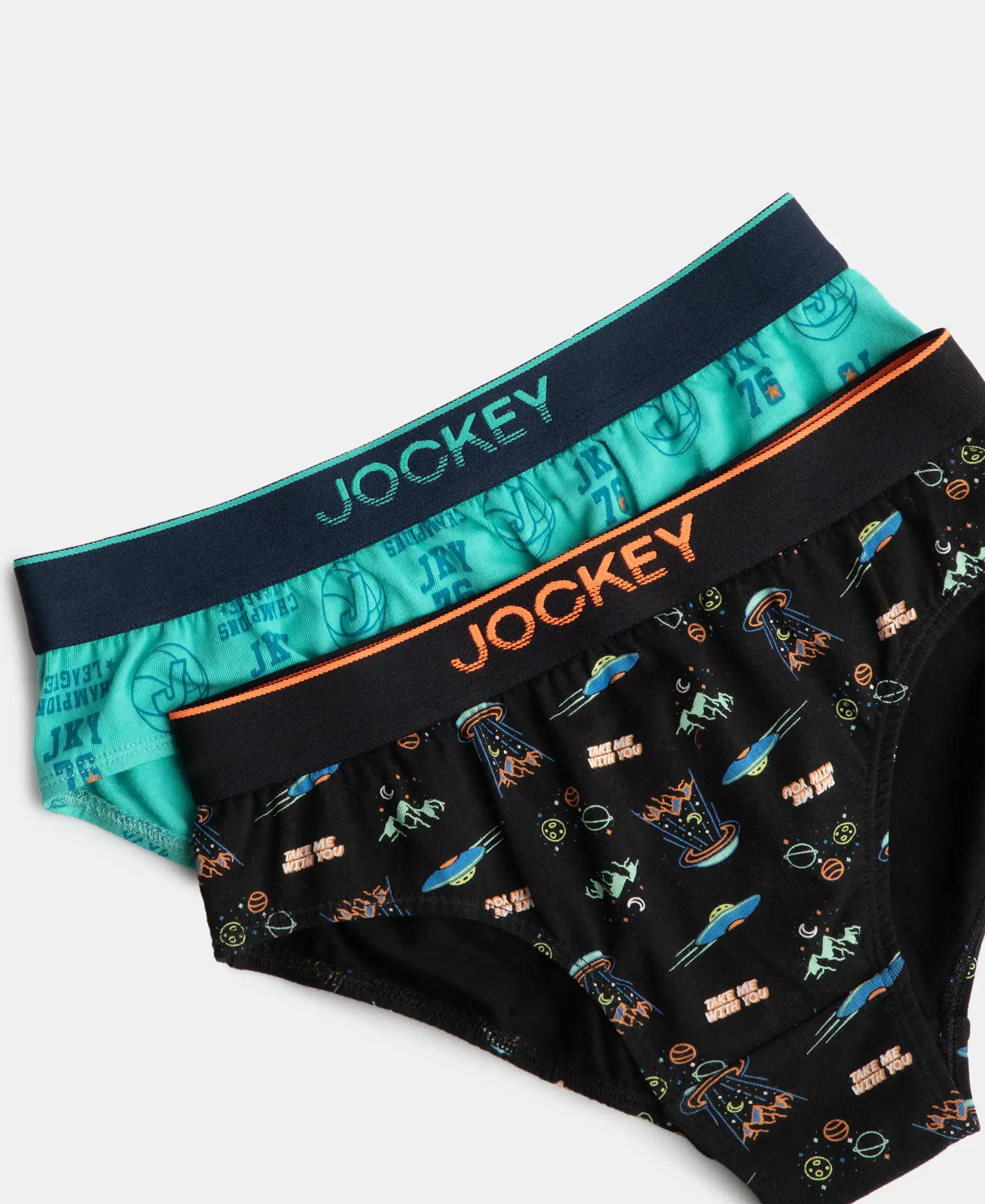 Super Combed Cotton Elastane Stretch Printed Brief with Ultrasoft Waistband - Black & Billiard Green (Pack of 2) - Image 4