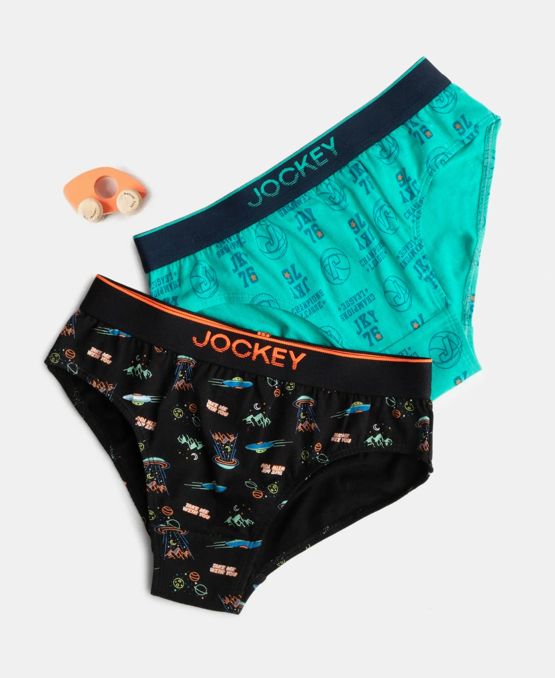 Super Combed Cotton Elastane Stretch Printed Brief with Ultrasoft Waistband - Black & Billiard Green (Pack of 2) - Image 5